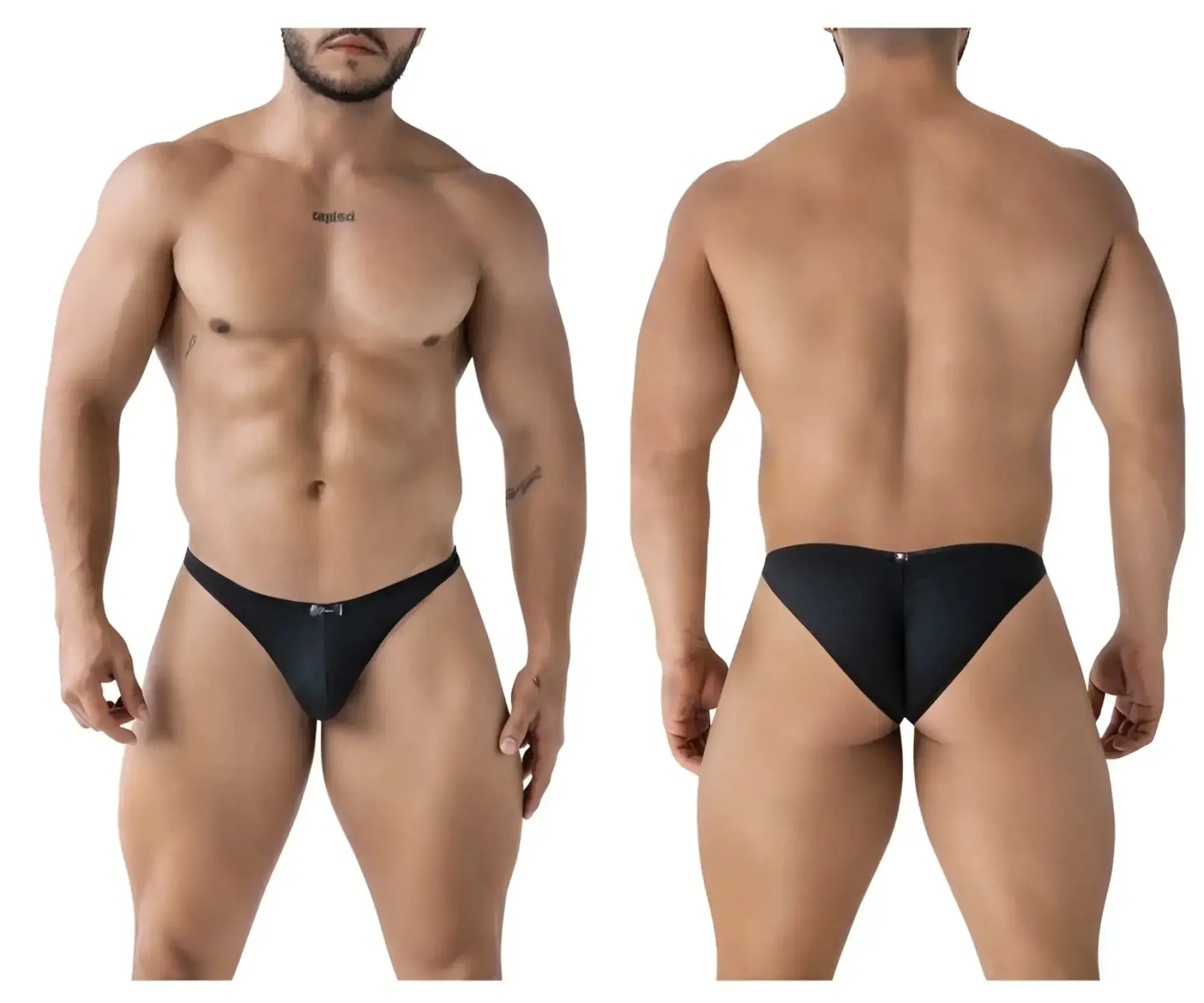 Black xtremen 91224 microfiber bikini briefs with subtle texture pattern and small logo on the front