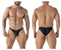 Black xtremen 91224 microfiber bikini briefs with subtle texture pattern and small logo on the front