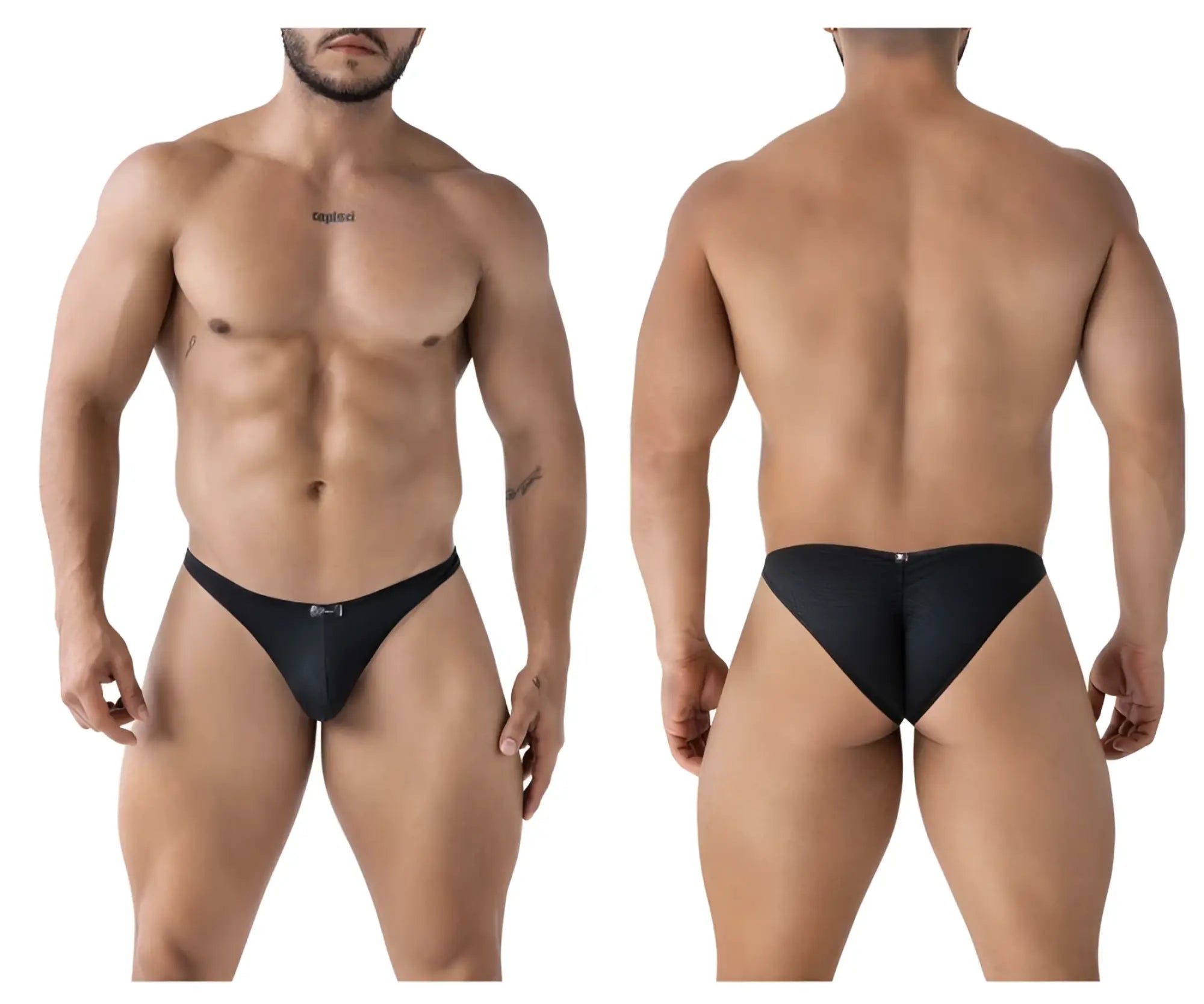 Black xtremen 91224 microfiber bikini briefs with subtle texture pattern and small logo on the front