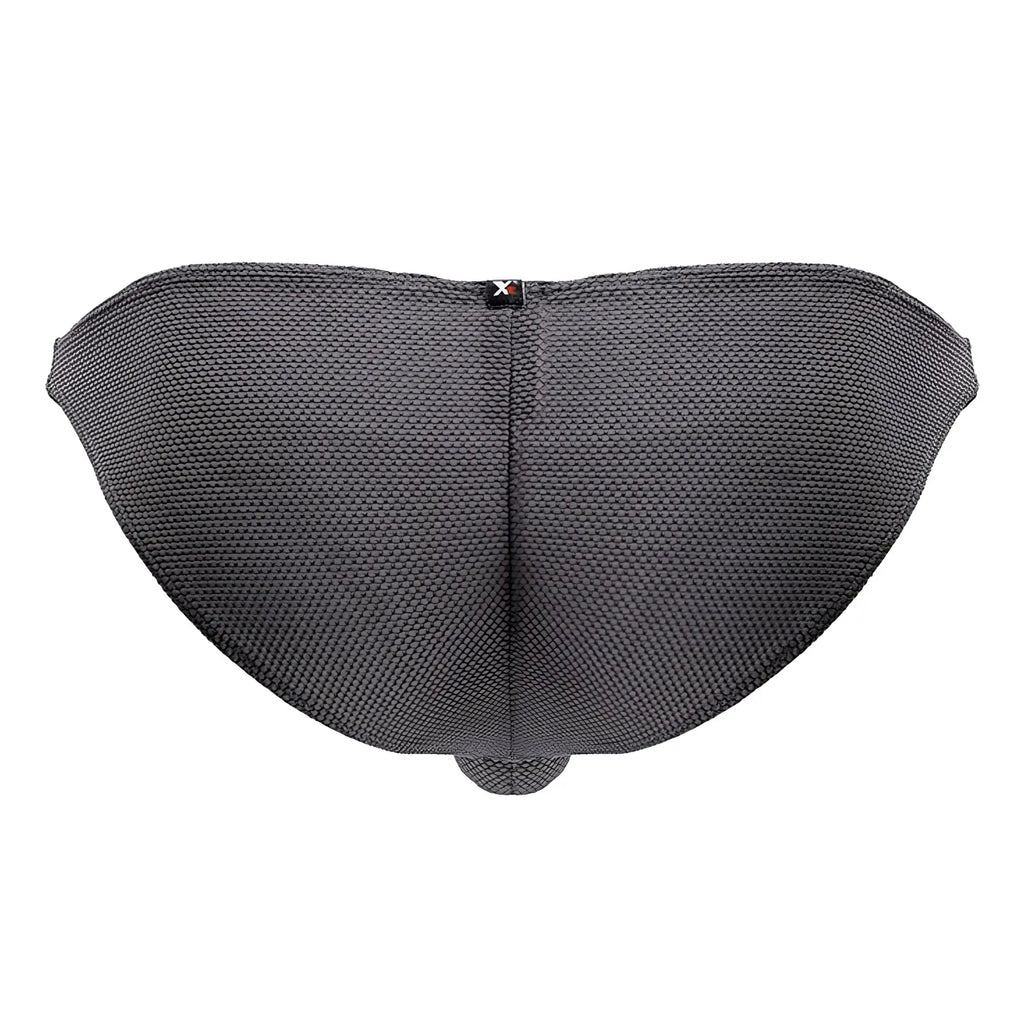 Xtremen 91224 microfiber bikini briefs in gray with dark gray textured mesh fabric subtle central seam and branded waistband tag