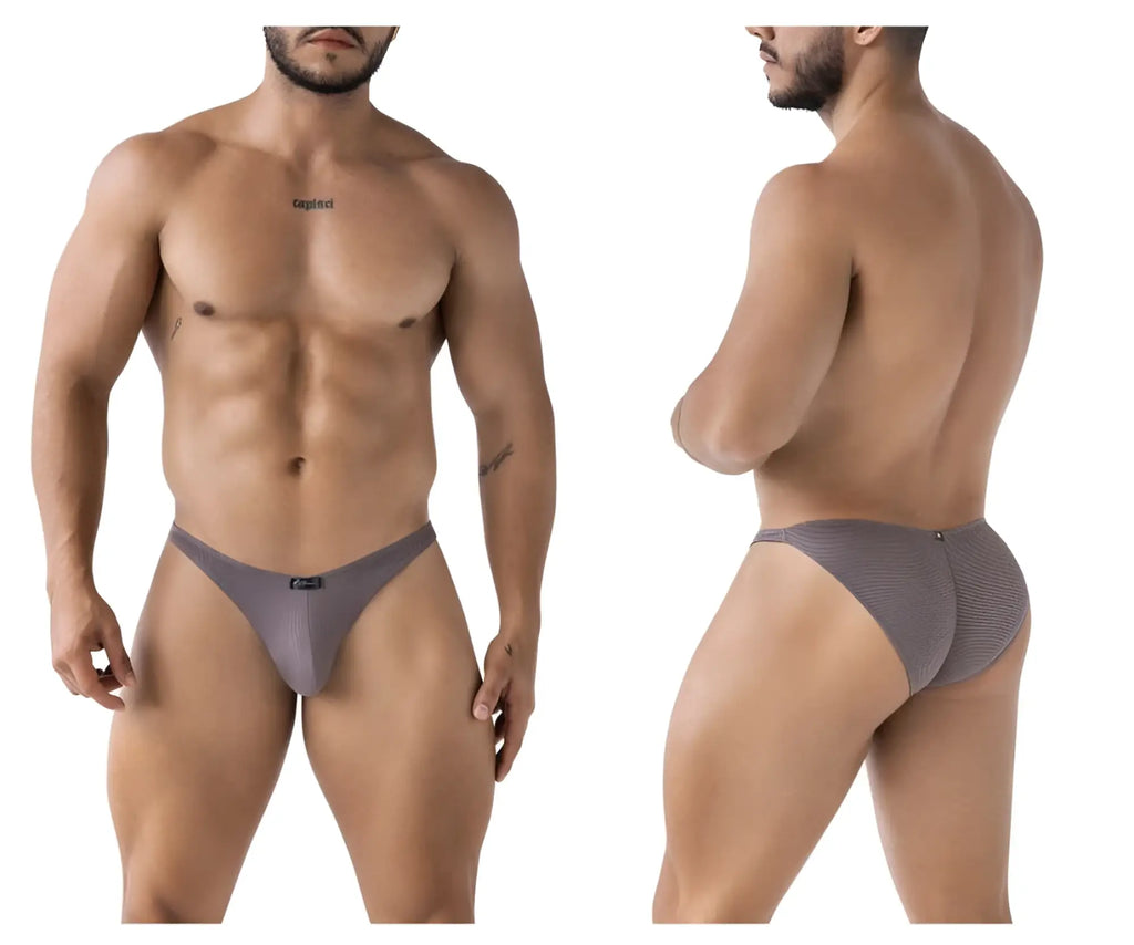 Xtremen 91224 microfiber bikini briefs in gray with textured mesh fabric and subtle pattern with small logo on front
