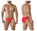 Red textured xtremen 91224 microfiber bikini briefs with sleek form-fitting design