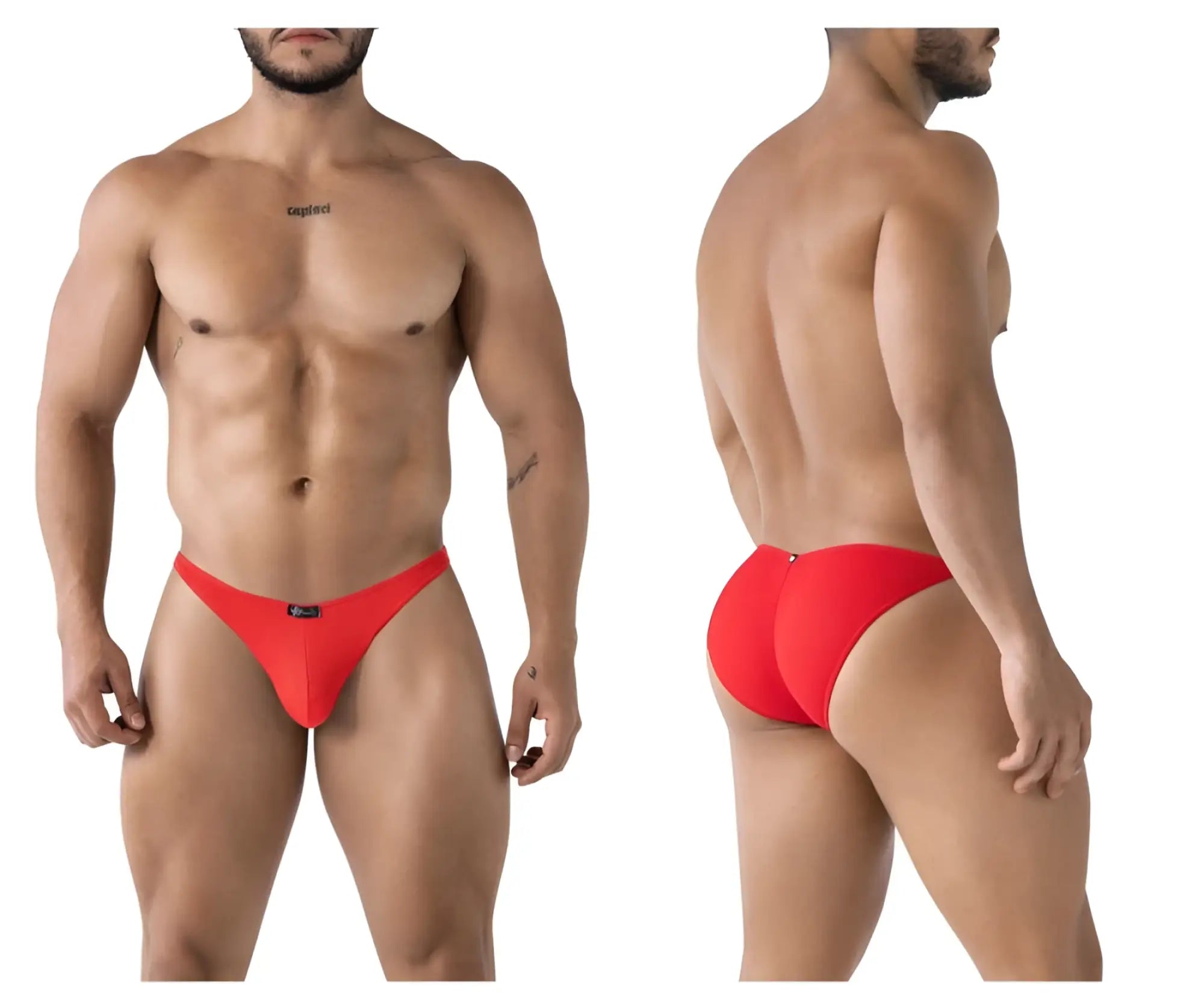 Red textured xtremen 91224 microfiber bikini briefs with sleek form-fitting design
