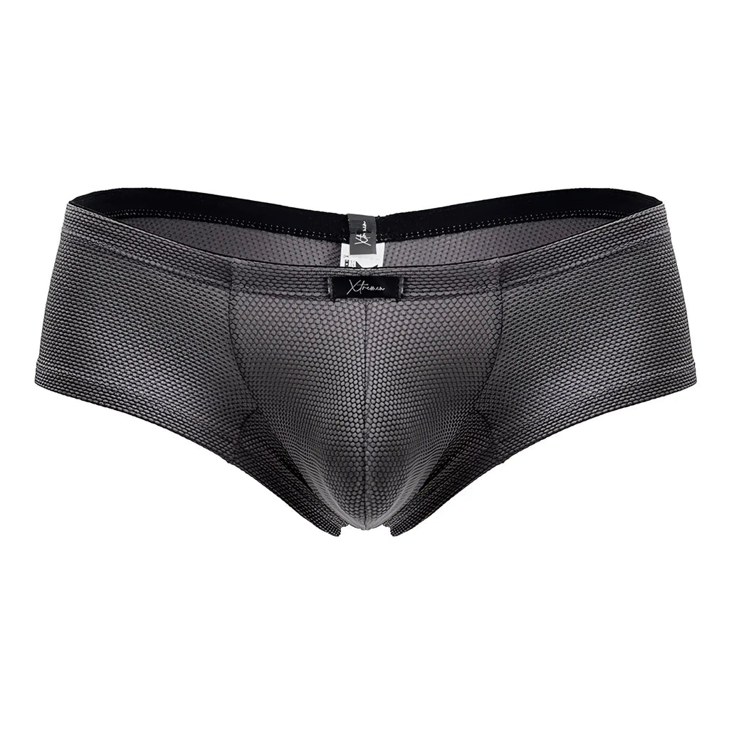Gray xtremen 91225 microfiber mesh men’s briefs with black elastic waistband and small brand tag visible