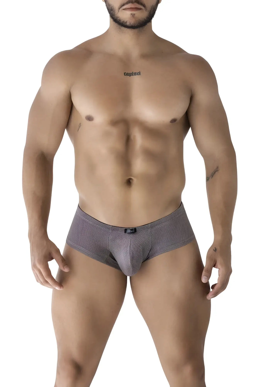 Gray xtremen 91225 microfiber trunks with a subtle pattern and black brand tag on the waistband