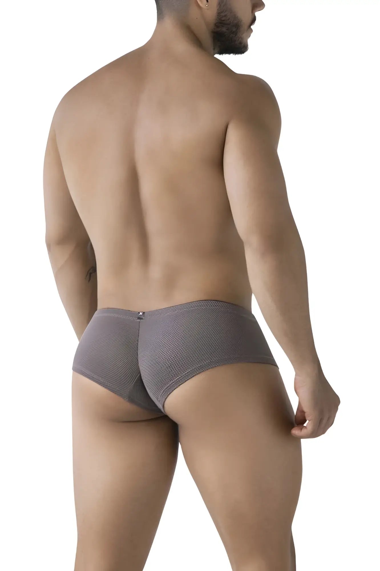 Back view of xtremen 91225 gray microfiber trunks with subtle pattern and small metallic clasp