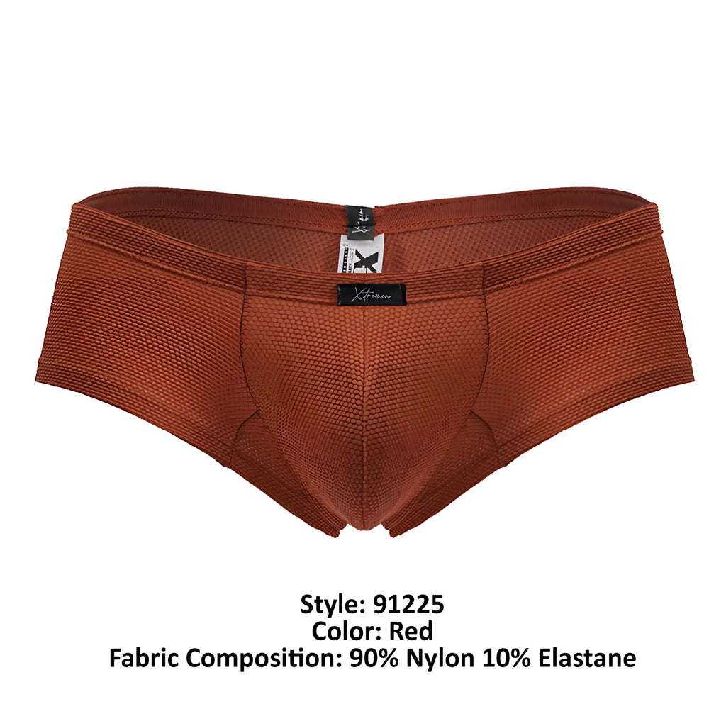 Red xtremen 91225 microfiber trunks with textured mesh fabric and black brand tag at the waistband