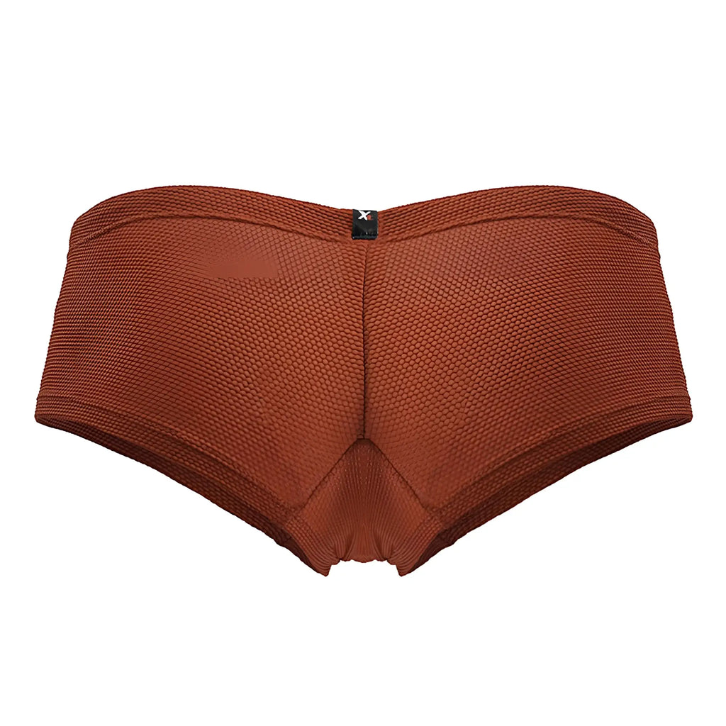 Rust-colored xtremen 91225 microfiber trunks with textured woven pattern and small black brand tag at the waistband