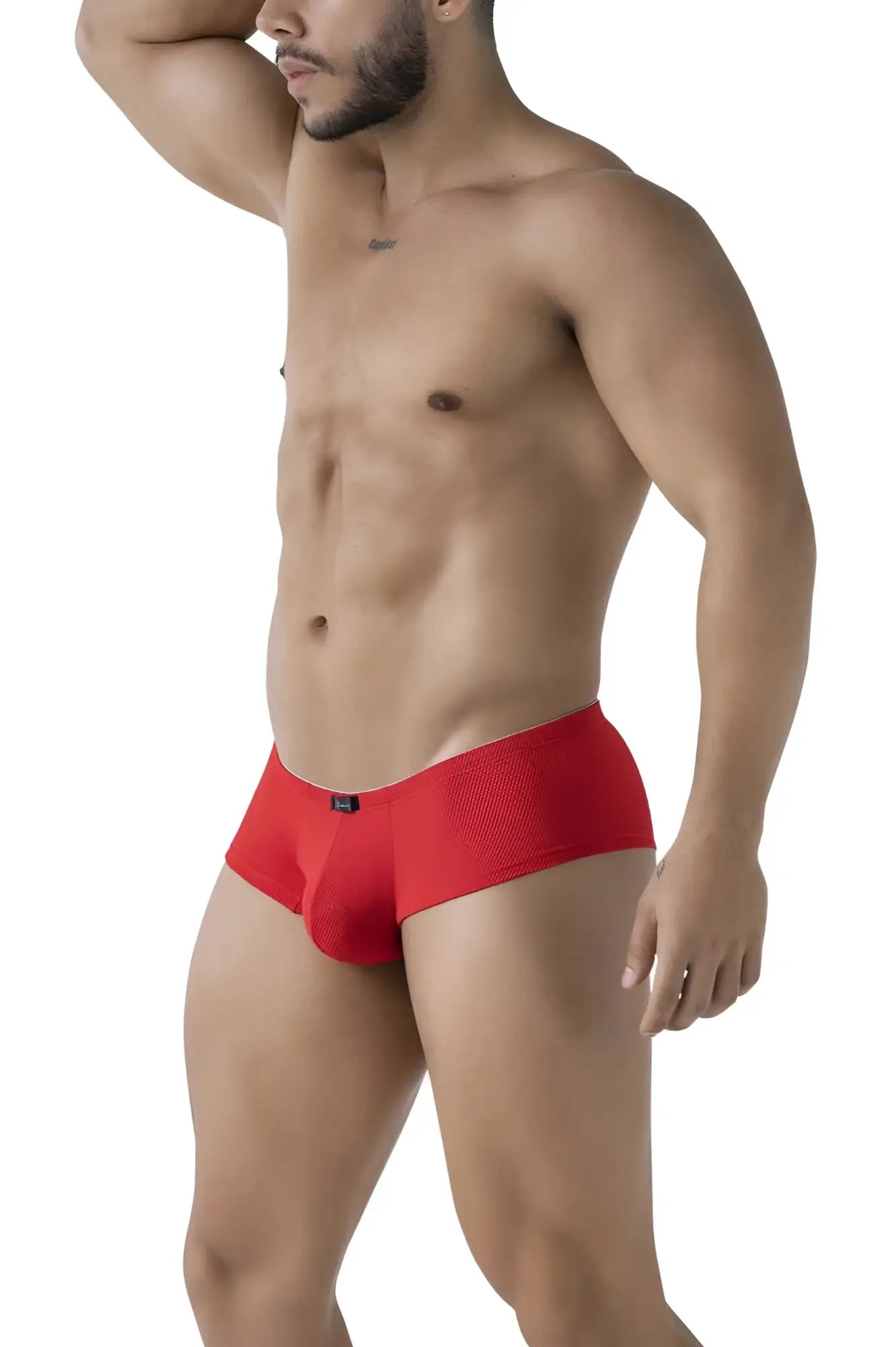 Red xtremen 91225 microfiber trunks with a snug fit textured briefs and a small black brand tag at the waistband