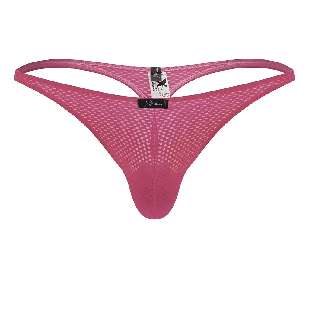 A vibrant pink fuchsia xtremen 91226 microfiber thong with supportive contoured mesh design shown from the back