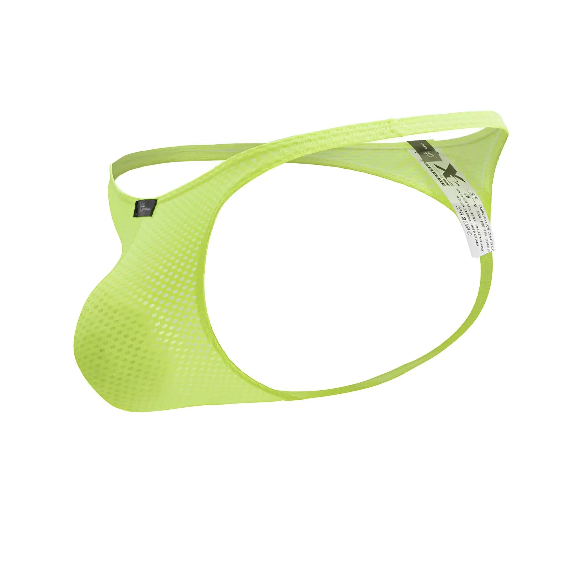 Bright lime green microfiber men’s thong by Xtremen 91226 with a supportive contoured mesh design