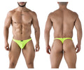 Bright neon yellow mesh microfiber thong with small black Xtremen brand tag at the front