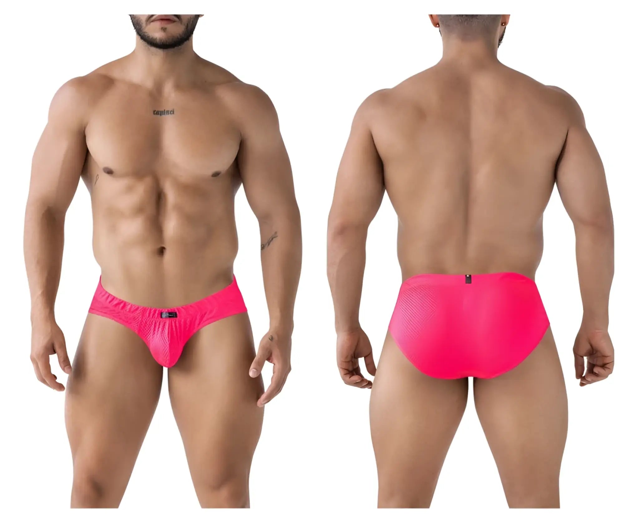 Xtremen 91227 microfiber briefs in fuchsia feature bright pink mesh fabric with a snug form fitting design