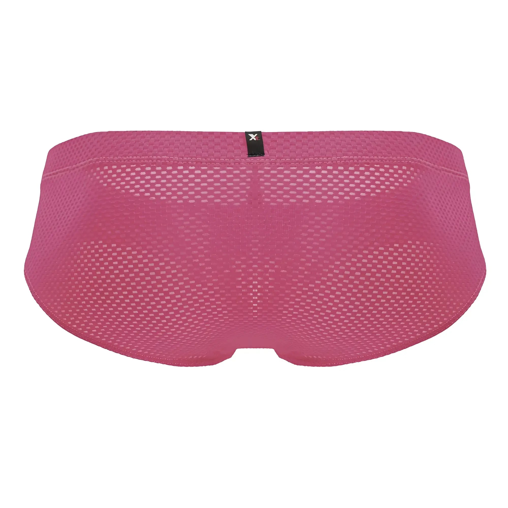 Pink microfiber mesh briefs in fuchsia with a black Xtremen brand tag at the waistband shown from the front