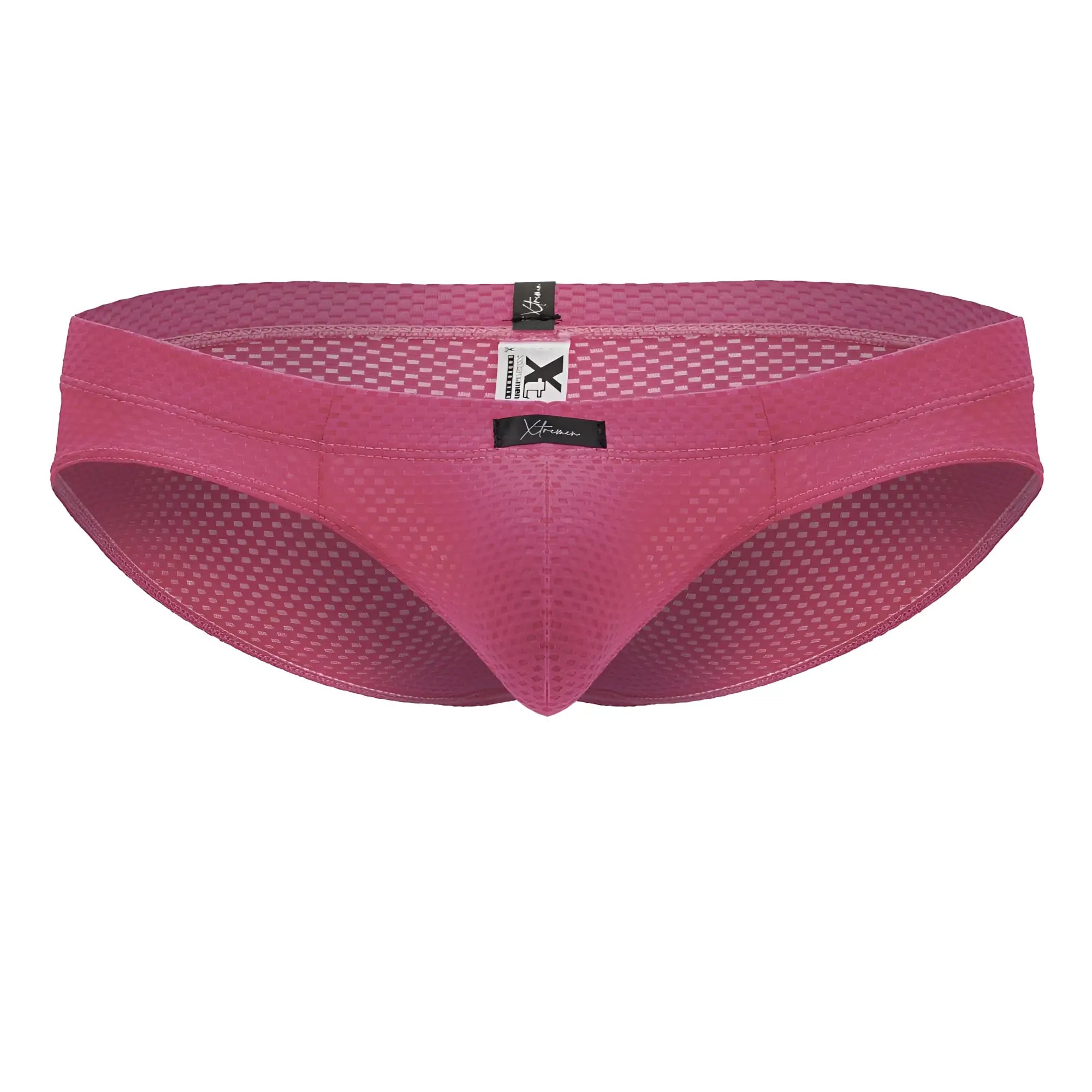 A vibrant fuchsia pink Xtremen 91227 microfiber brief with a snug contoured design and branded tags