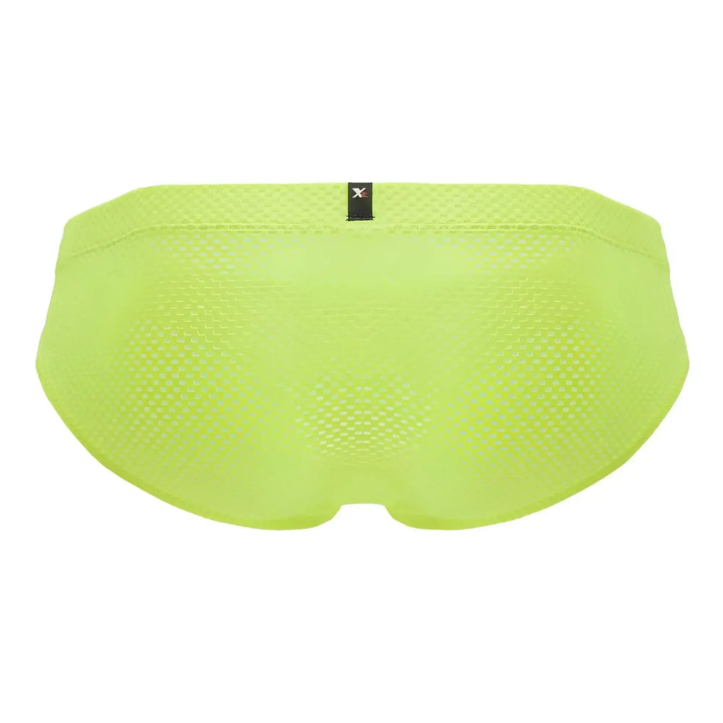 Bright lime green xtremen 91227 microfiber mesh swim trunks with black brand tag at waistband