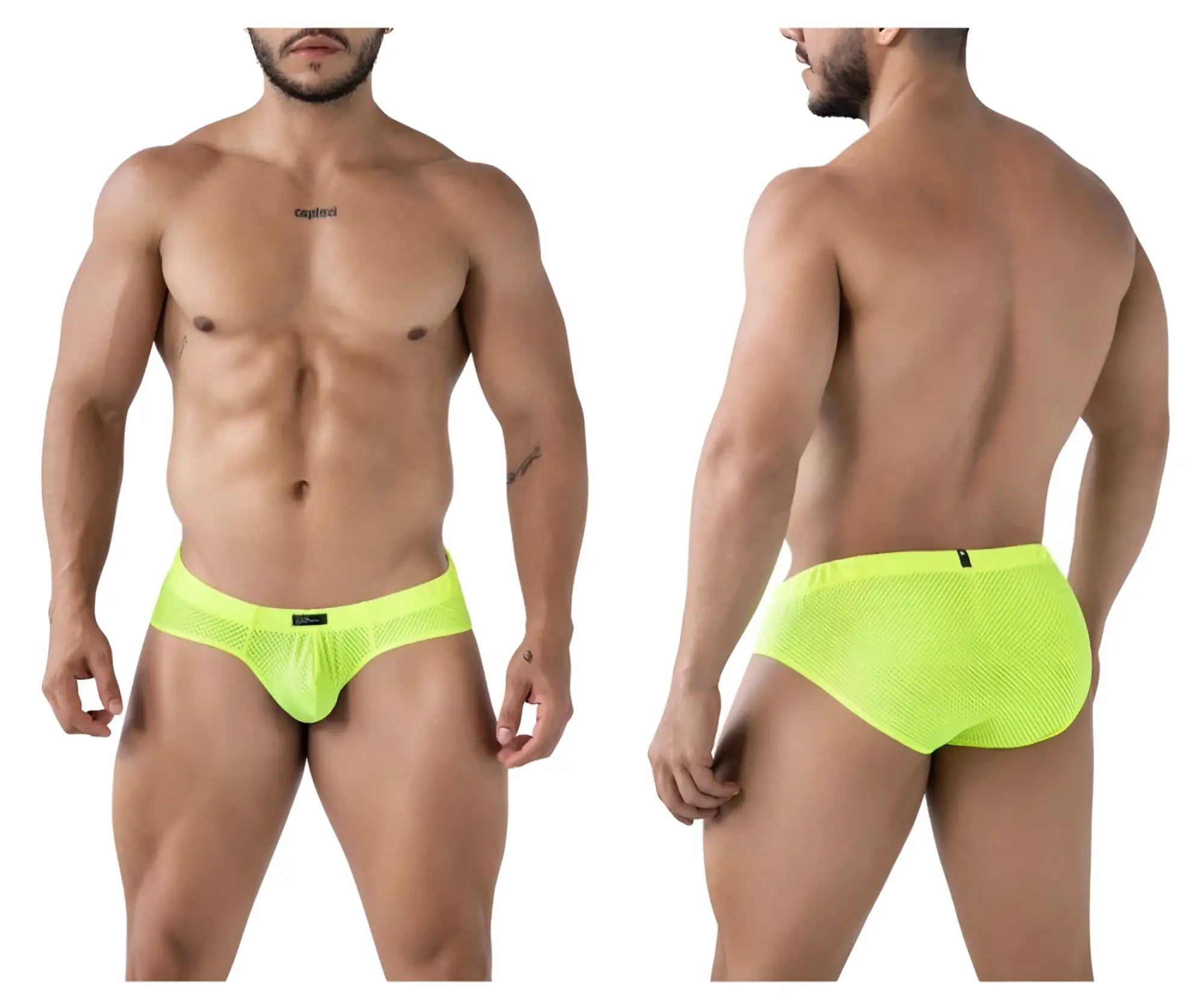 Xtremen 91227 microfiber briefs in neon green featuring bright neon green mesh and sleek form-fitting design