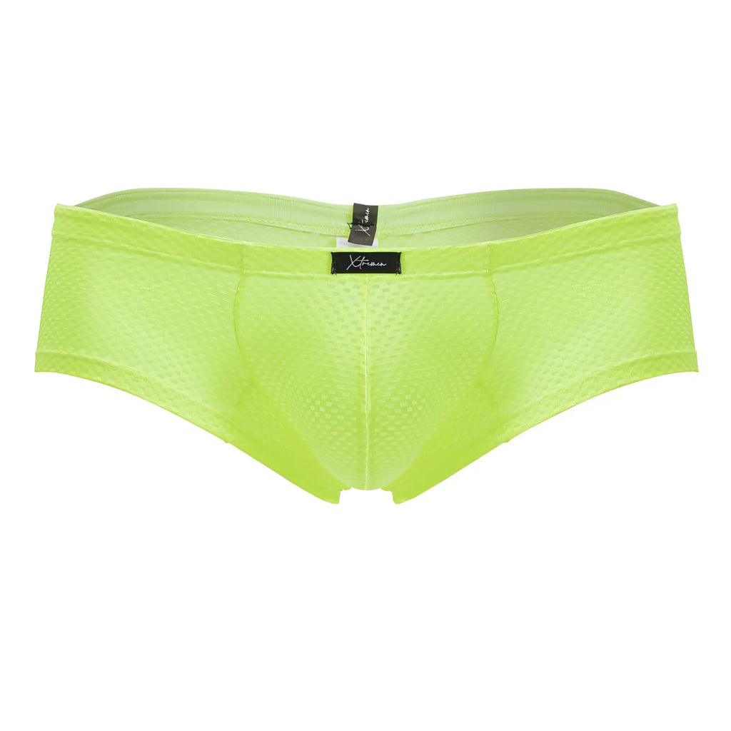 Lime green xtremen 91228 microfiber trunks with sleek mesh briefs and black brand tag at the waistband