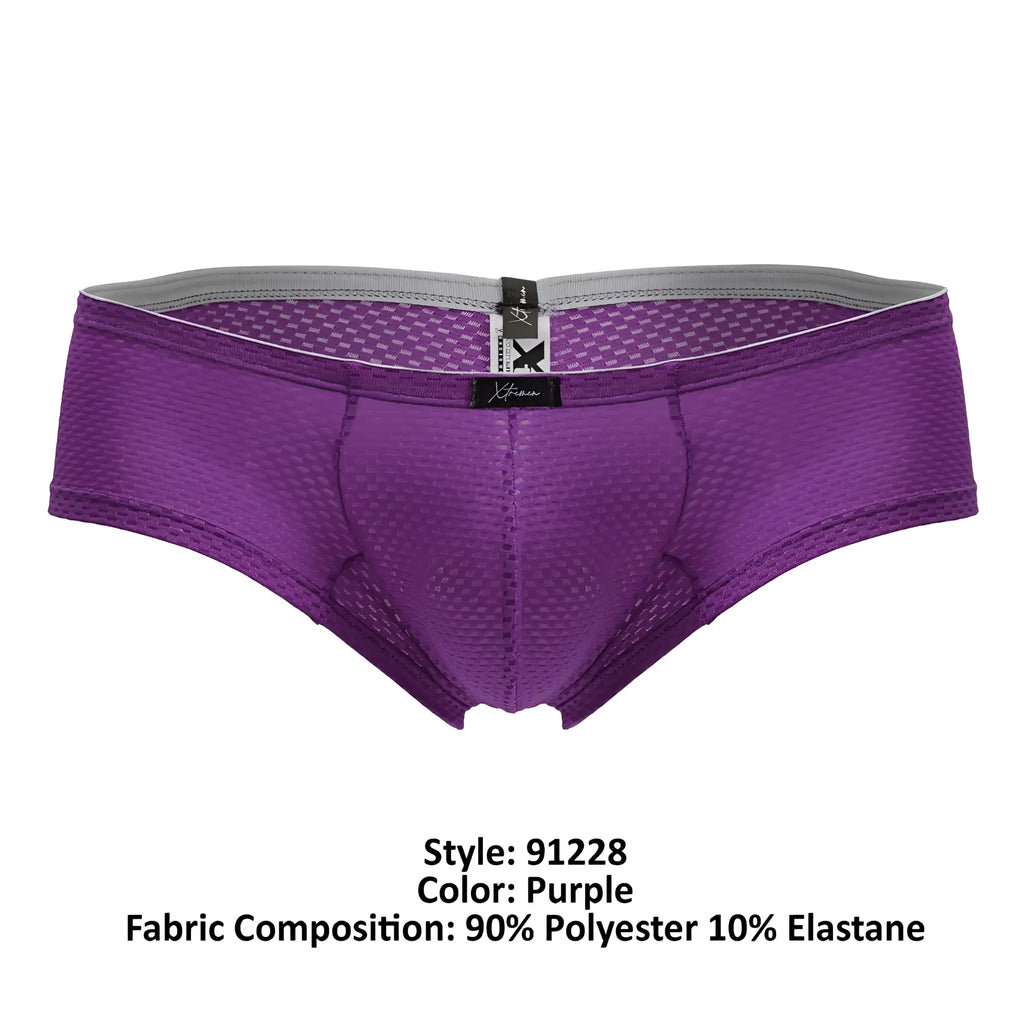 Xtremen 91228 microfiber trunks in purple with gray waistband and black brand tag in a mesh design