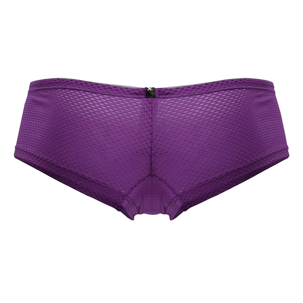 Back side of xtremen 91228 microfiber purple mesh briefs with subtle textured pattern and small black logo