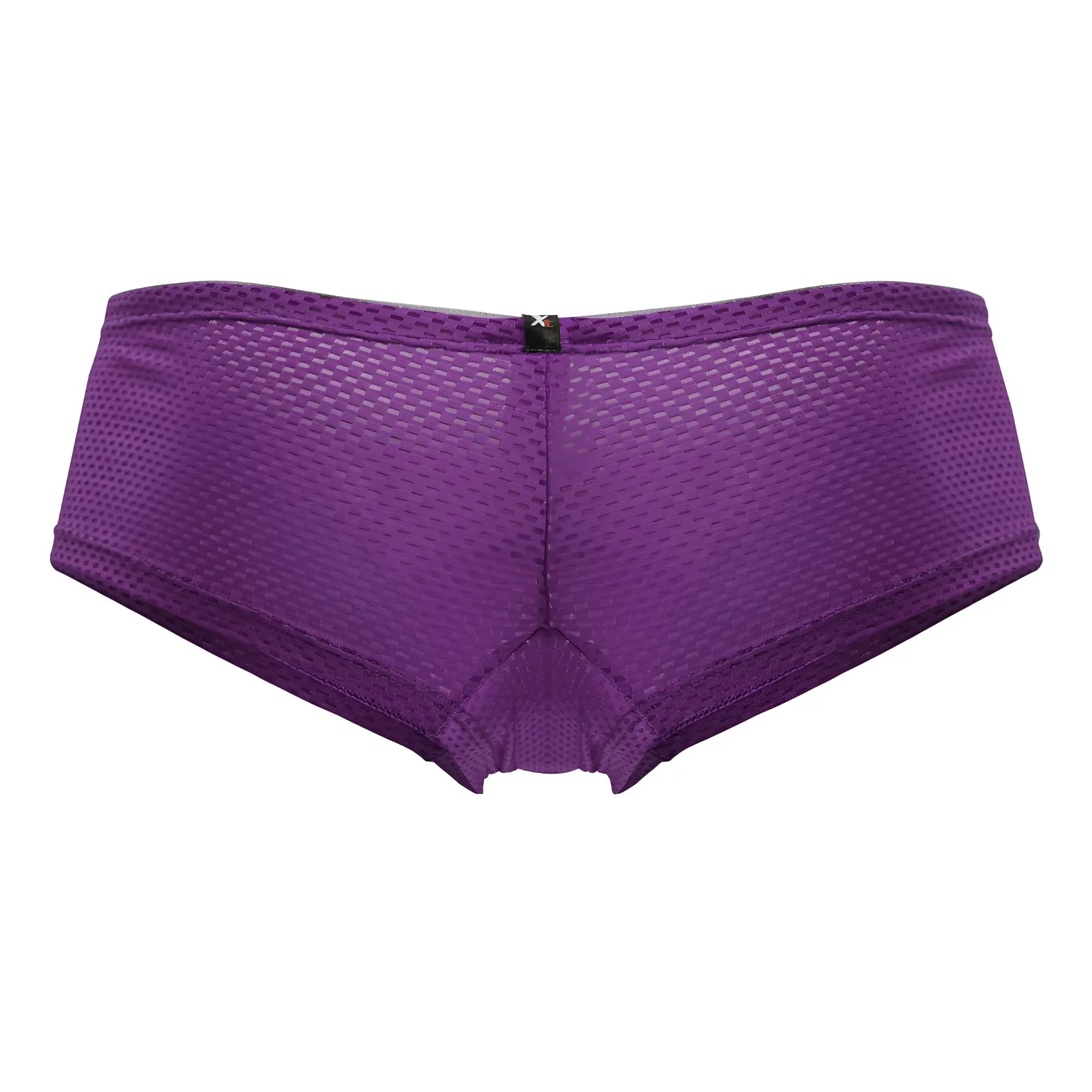 Back side of xtremen 91228 microfiber purple mesh briefs with subtle textured pattern and small black logo