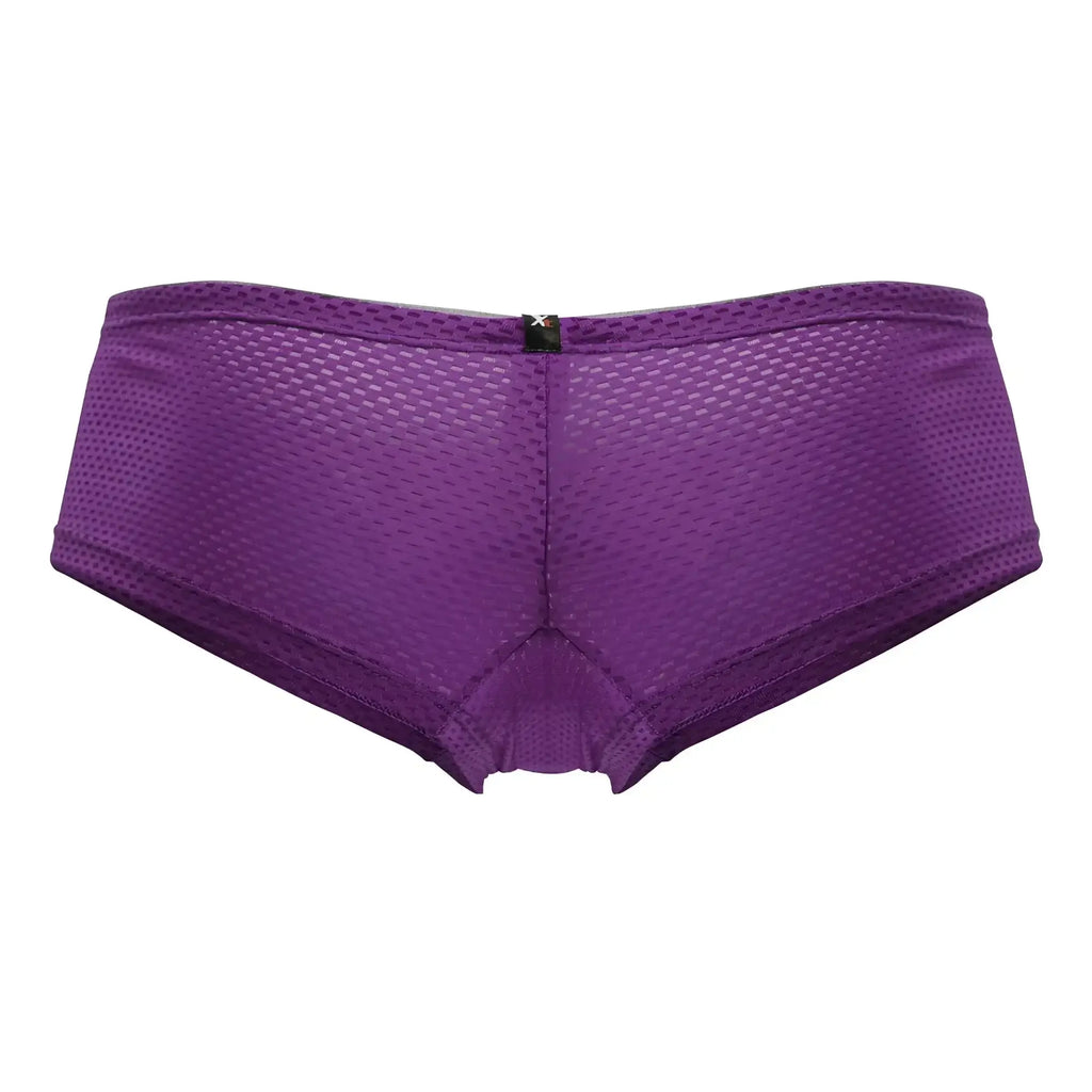Back side of xtremen 91228 microfiber purple mesh briefs with subtle textured pattern and small black logo