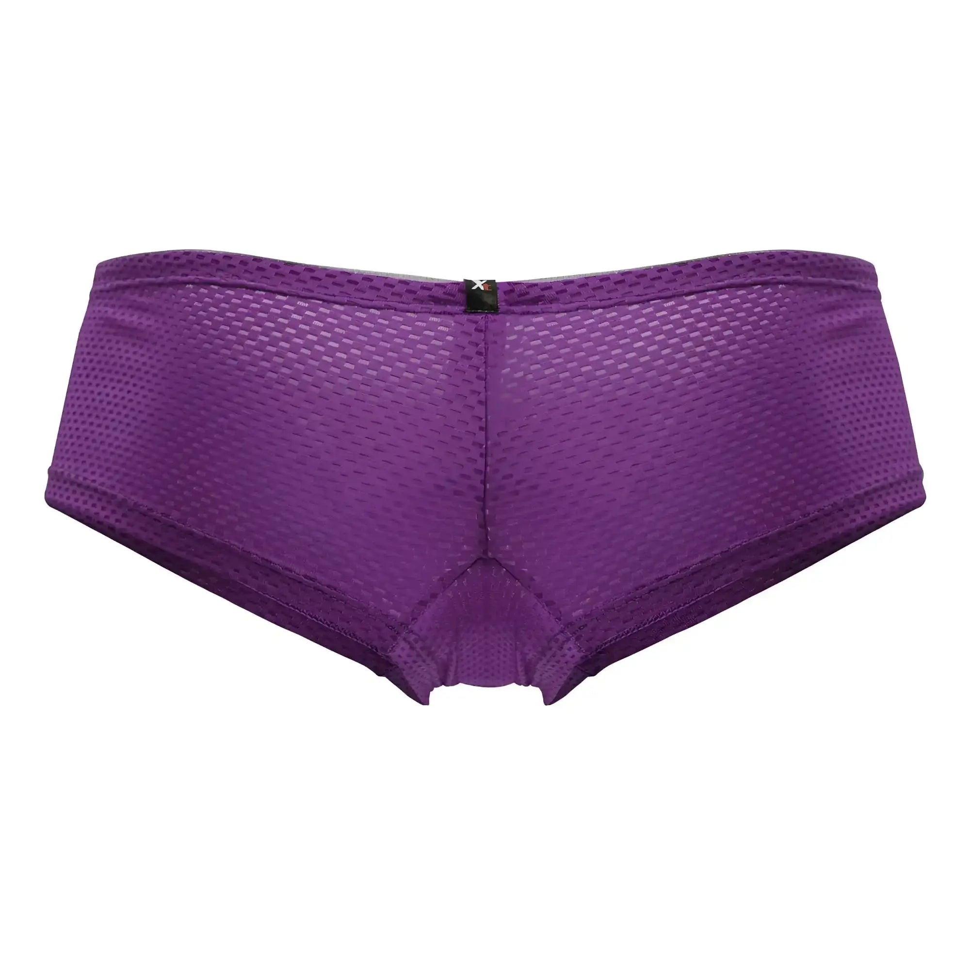 Back side of xtremen 91228 microfiber purple mesh briefs with subtle textured pattern and small black logo
