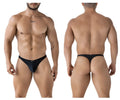 Black men’s Xtremen 91232 microfiber thong in black with a sleek minimalist design and small logo on waistband
