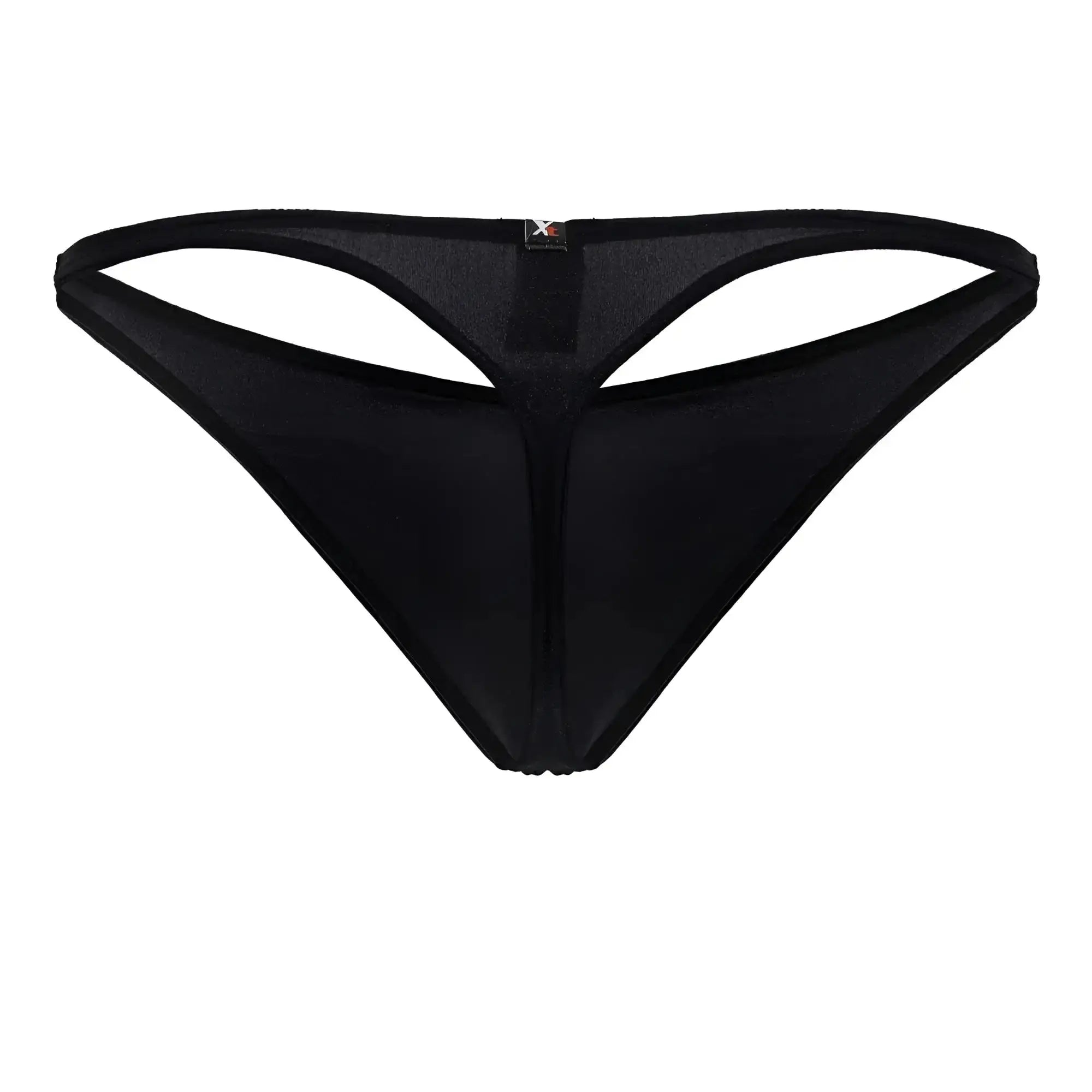 Black xtremen 91232 microfiber thong showing back with sleek stretchy fabric and distinctive cut-out design