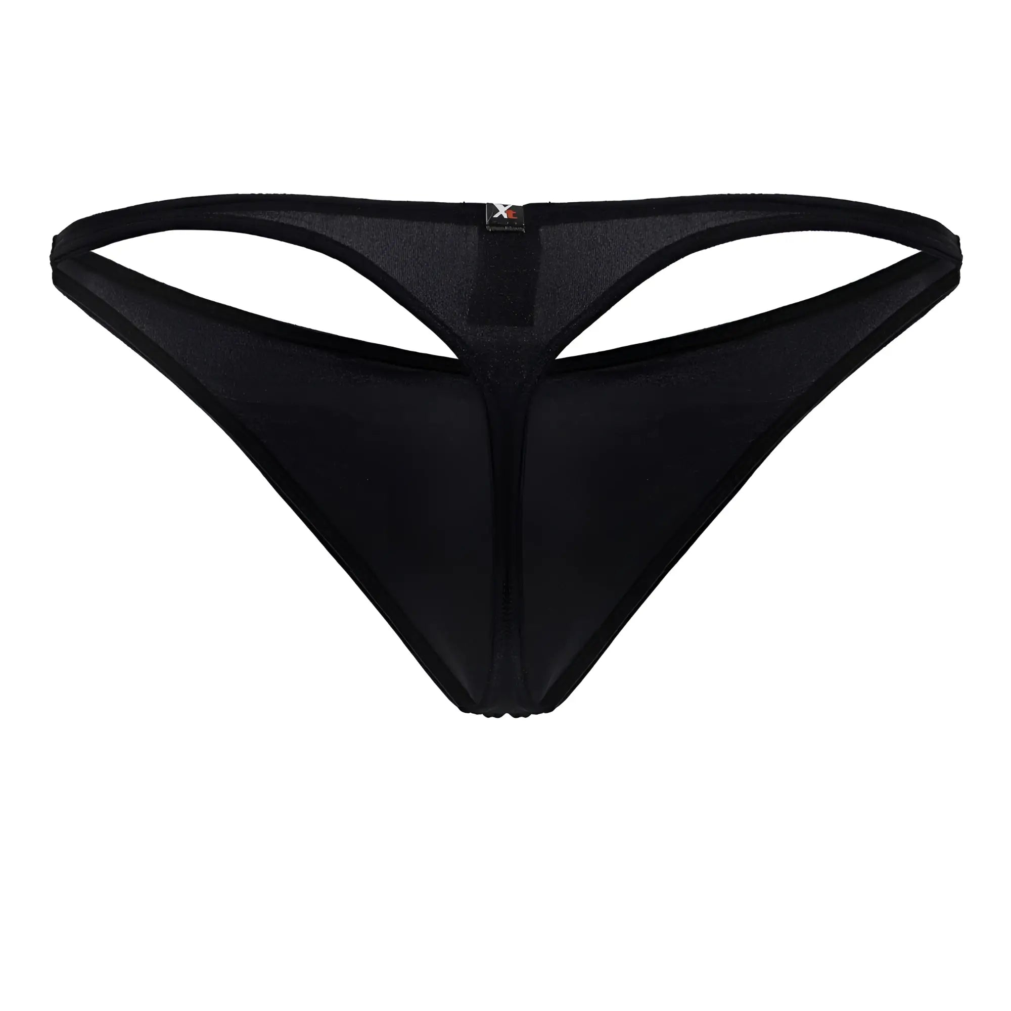 Black xtremen 91232 microfiber thong showing back with sleek stretchy fabric and distinctive cut-out design