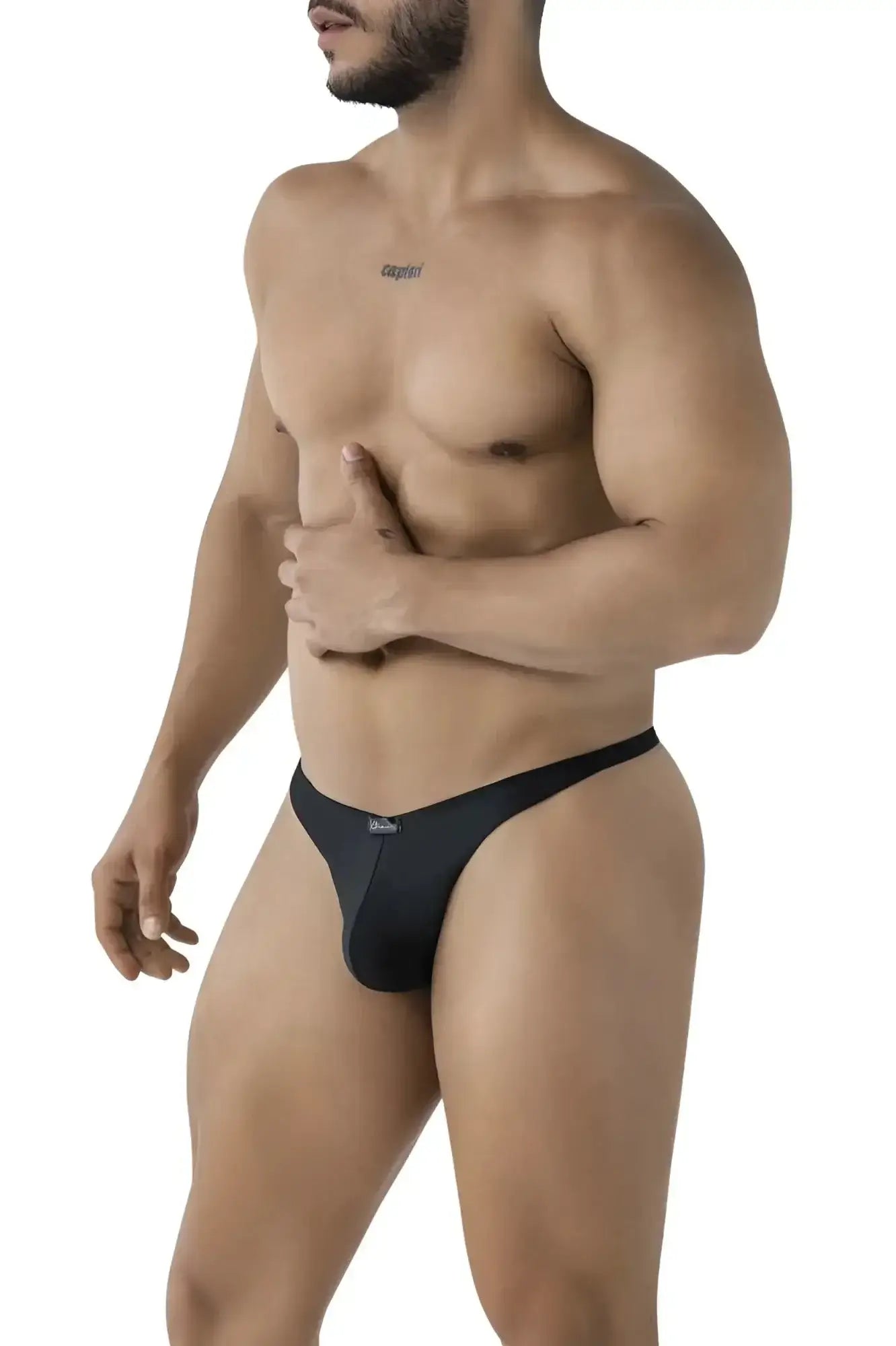 Black Xtremen 91232 microfiber thong with a form-fitting design and subtle front brand logo