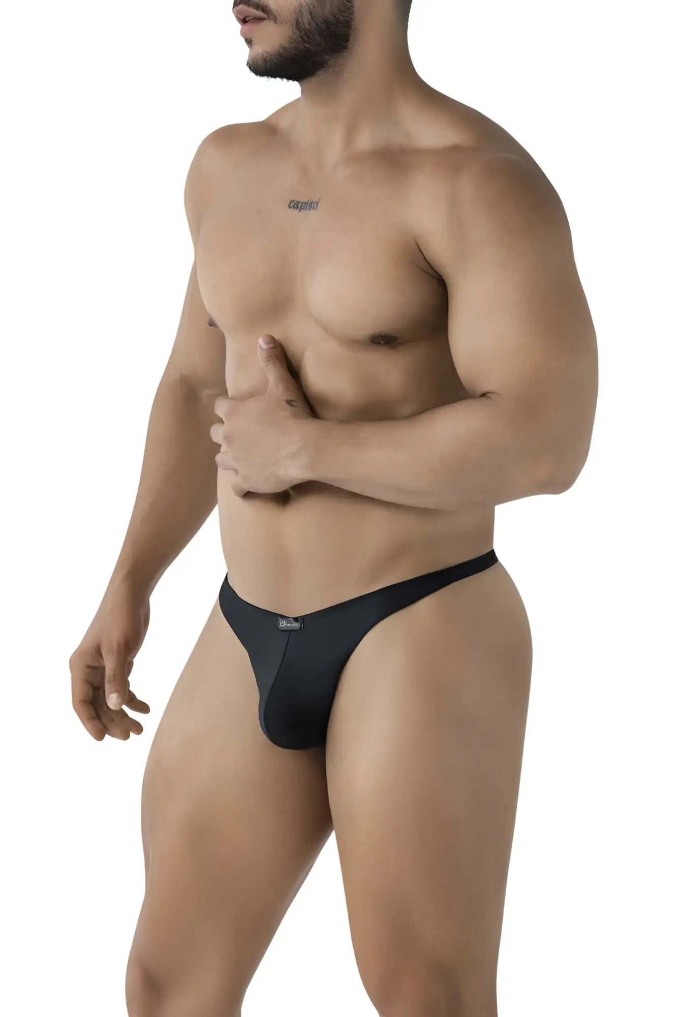 Black Xtremen 91232 microfiber thong with a form-fitting design and subtle front brand logo