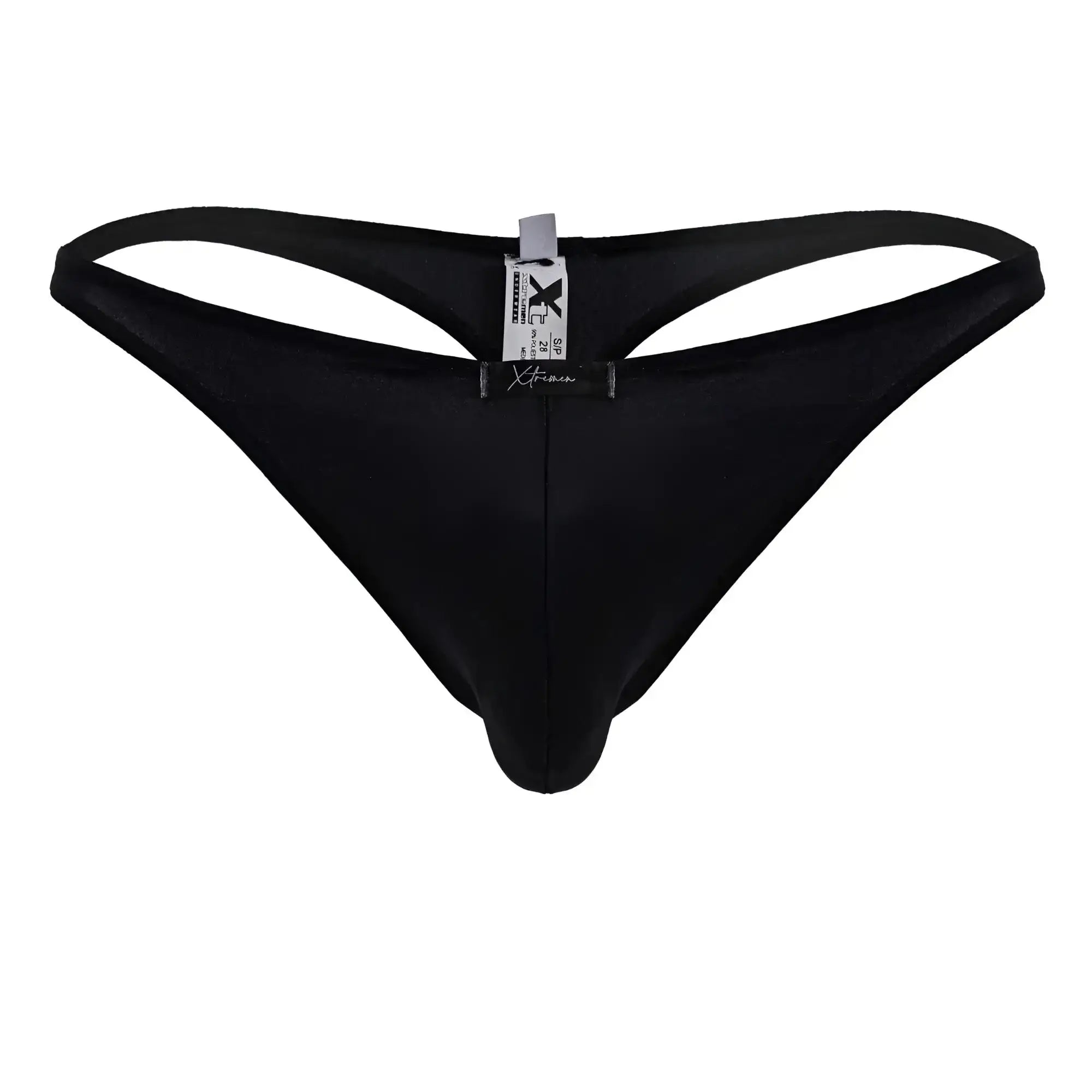 Black Xtremen 91232 microfiber thong made of smooth stretchy fabric with a sleek minimalist design in front view