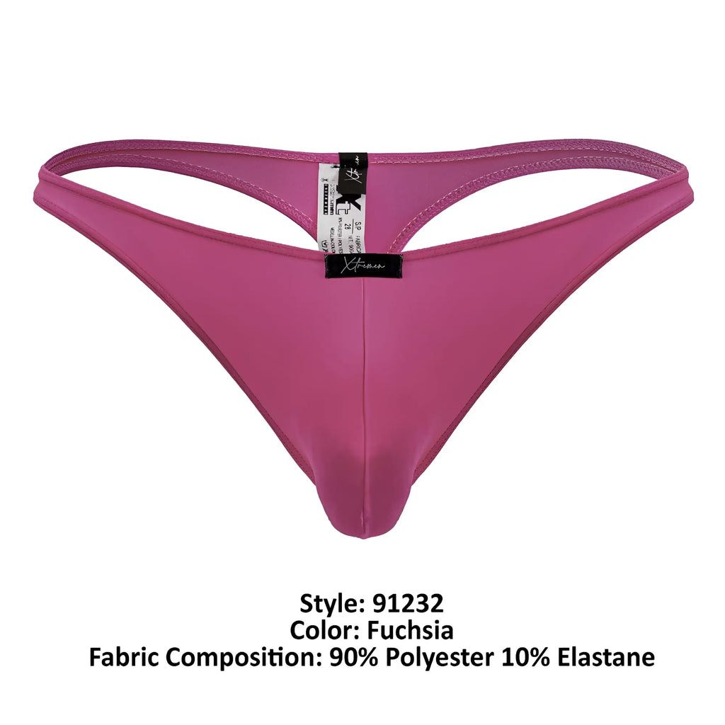 Fuchsia xtremen 91232 microfiber thong made of 90 polyester 10 elastane with black brand tag shown from back side