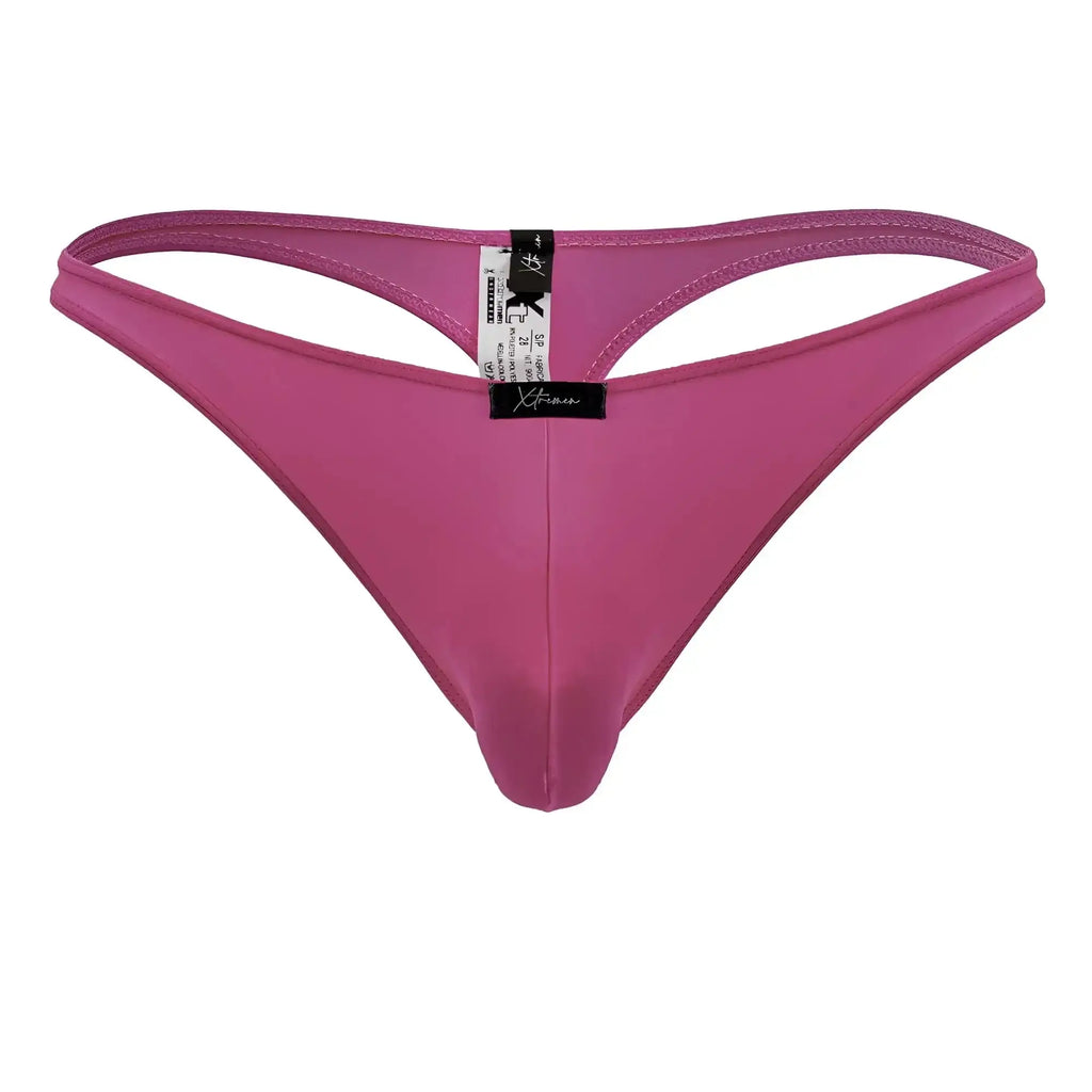 A sleek vibrant pink fuchsia microfiber thong with smooth stretchy fabric and a minimalist design shown from the back