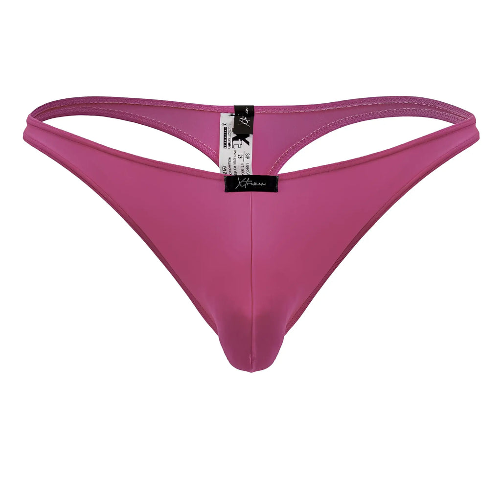 A sleek vibrant pink fuchsia microfiber thong with smooth stretchy fabric and a minimalist design shown from the back