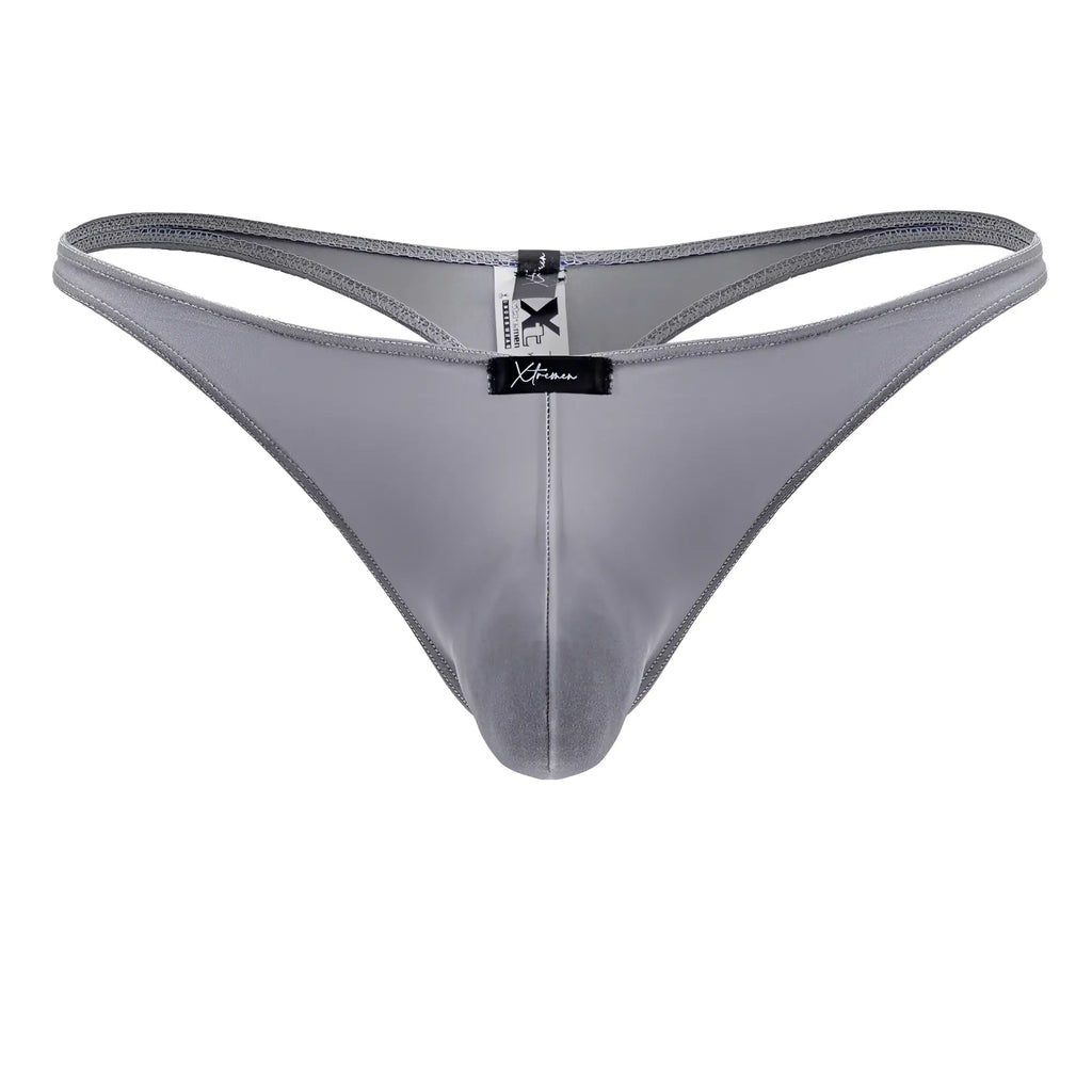 Gray satin microfiber thong xtremen 91232 with sleek smooth texture and subtle sheen shown from the back side