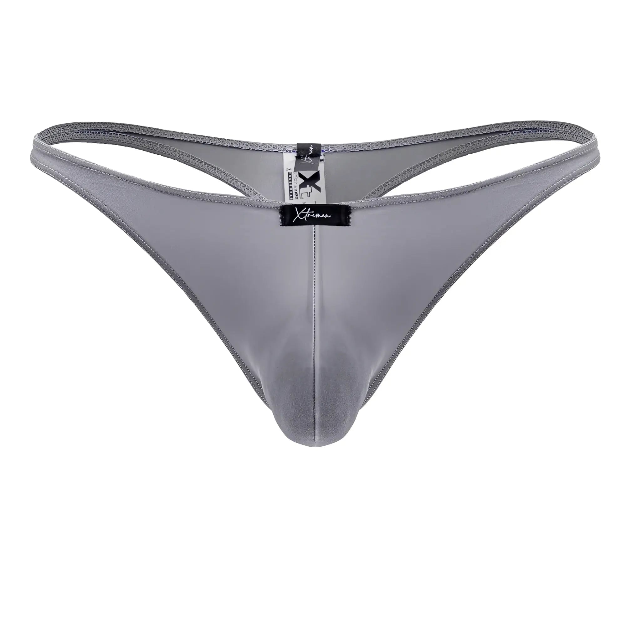 Gray satin microfiber thong xtremen 91232 with sleek smooth texture and subtle sheen shown from the back side