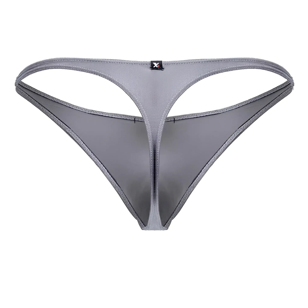 Gray xtremen 91232 microfiber thong with sleek minimalist design and smooth fabric finish shown from the back side