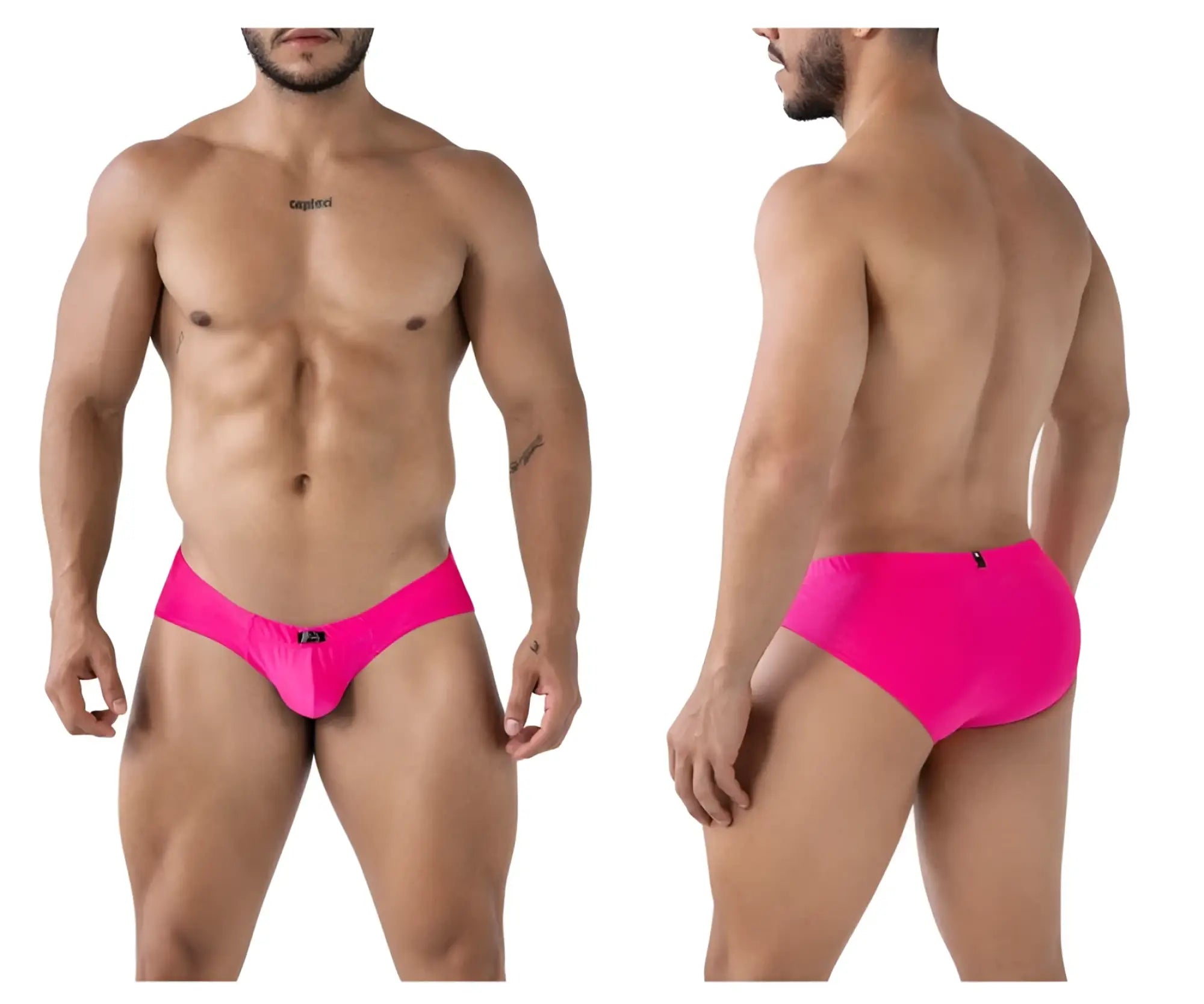 Xtremen 91233 microfiber bright pink men’s briefs with sleek form-fitting design and small front logo