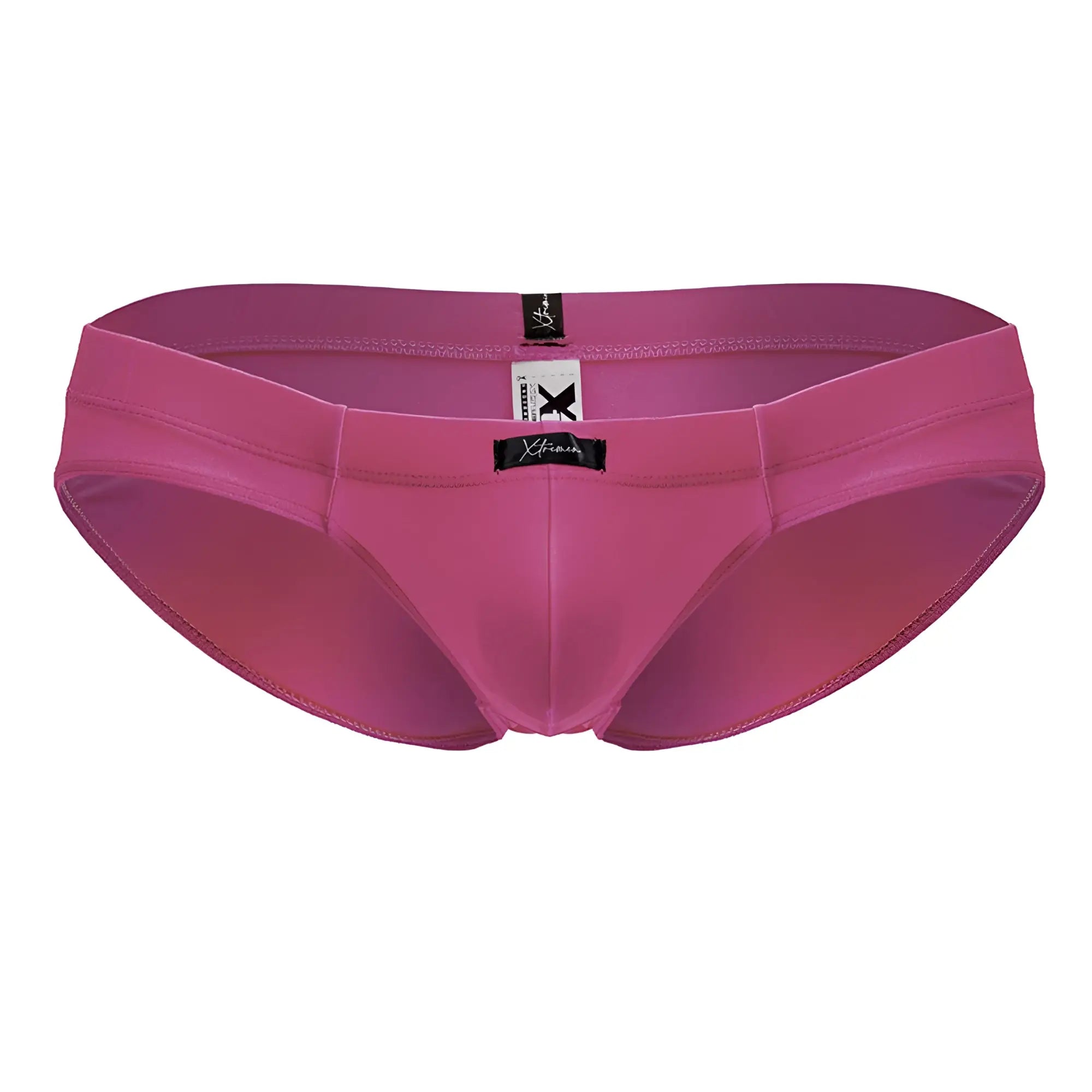 A sleek fuchsia xtremen 91233 microfiber men’s brief with smooth fabric and subtle stitching details
