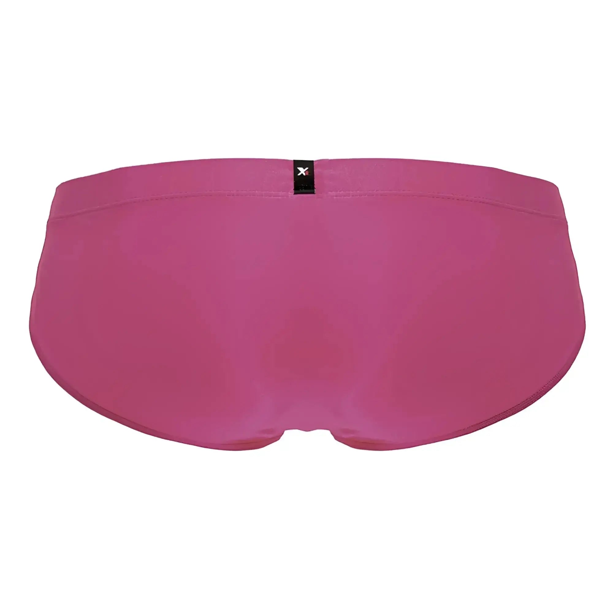 A vibrant fuchsia xtremen 91233 microfiber men’s brief with smooth stretchy fabric and a black brand tag at the waistband