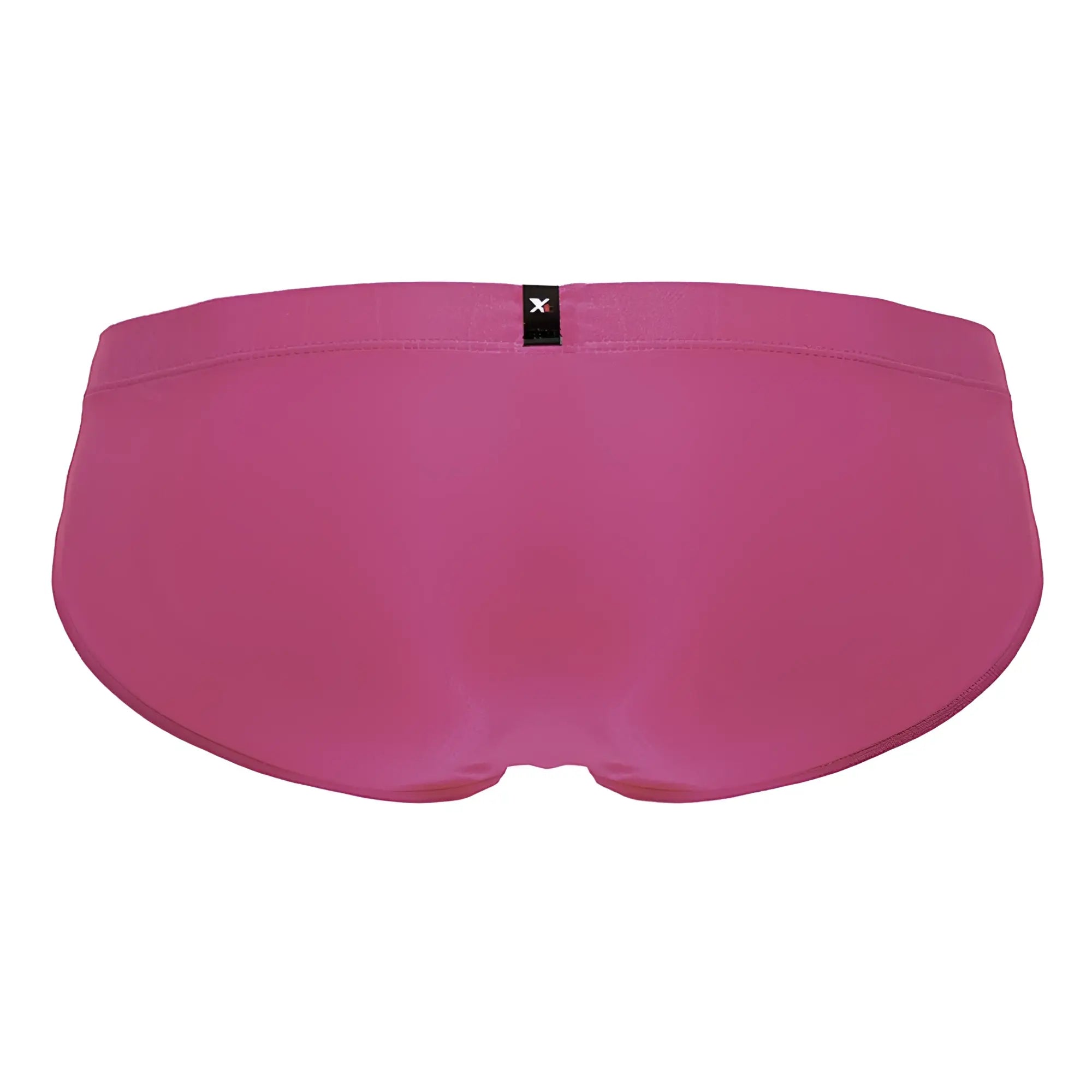 A vibrant fuchsia xtremen 91233 microfiber men’s brief with smooth stretchy fabric and a black brand tag at the waistband
