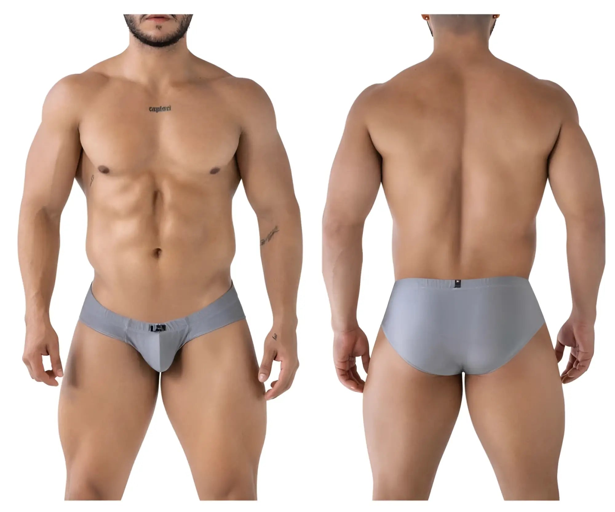 Gray xtremen 91233 microfiber briefs with sleek form fitting design and subtle branding on the waistband
