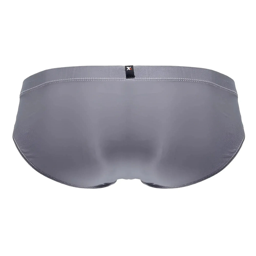 Gray xtremen 91233 microfiber men’s briefs with subtle textured fabric and small black brand tag at the waistband