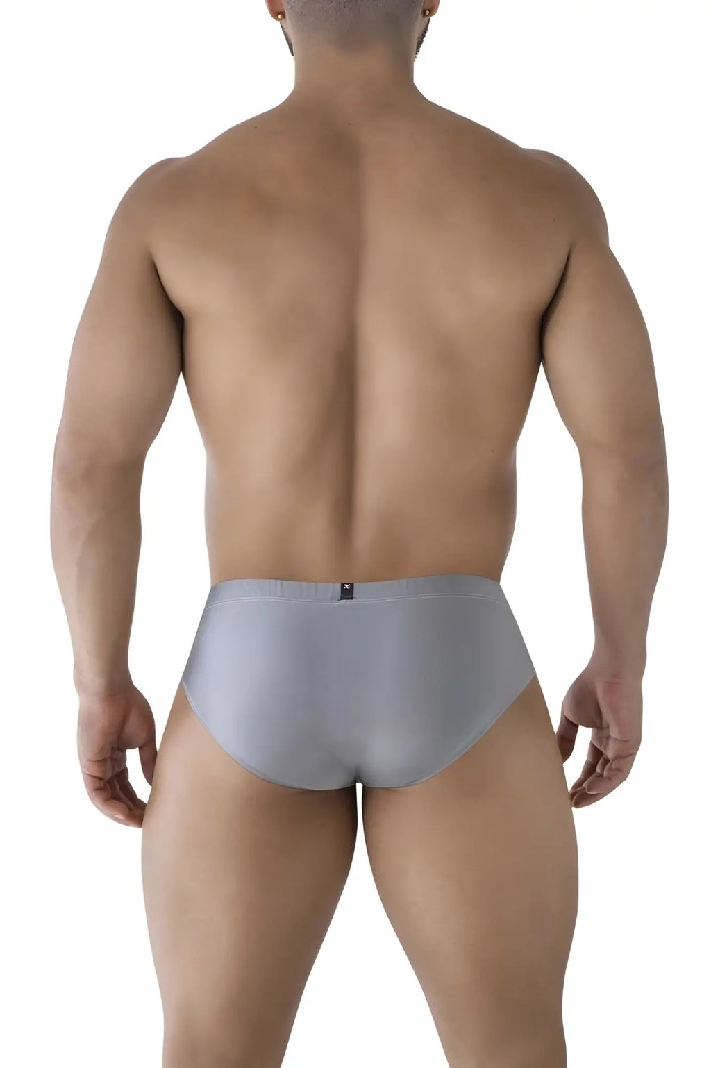 Gray xtremen 91233 microfiber briefs with smooth form-fitting fabric and small black brand tag at the waistband