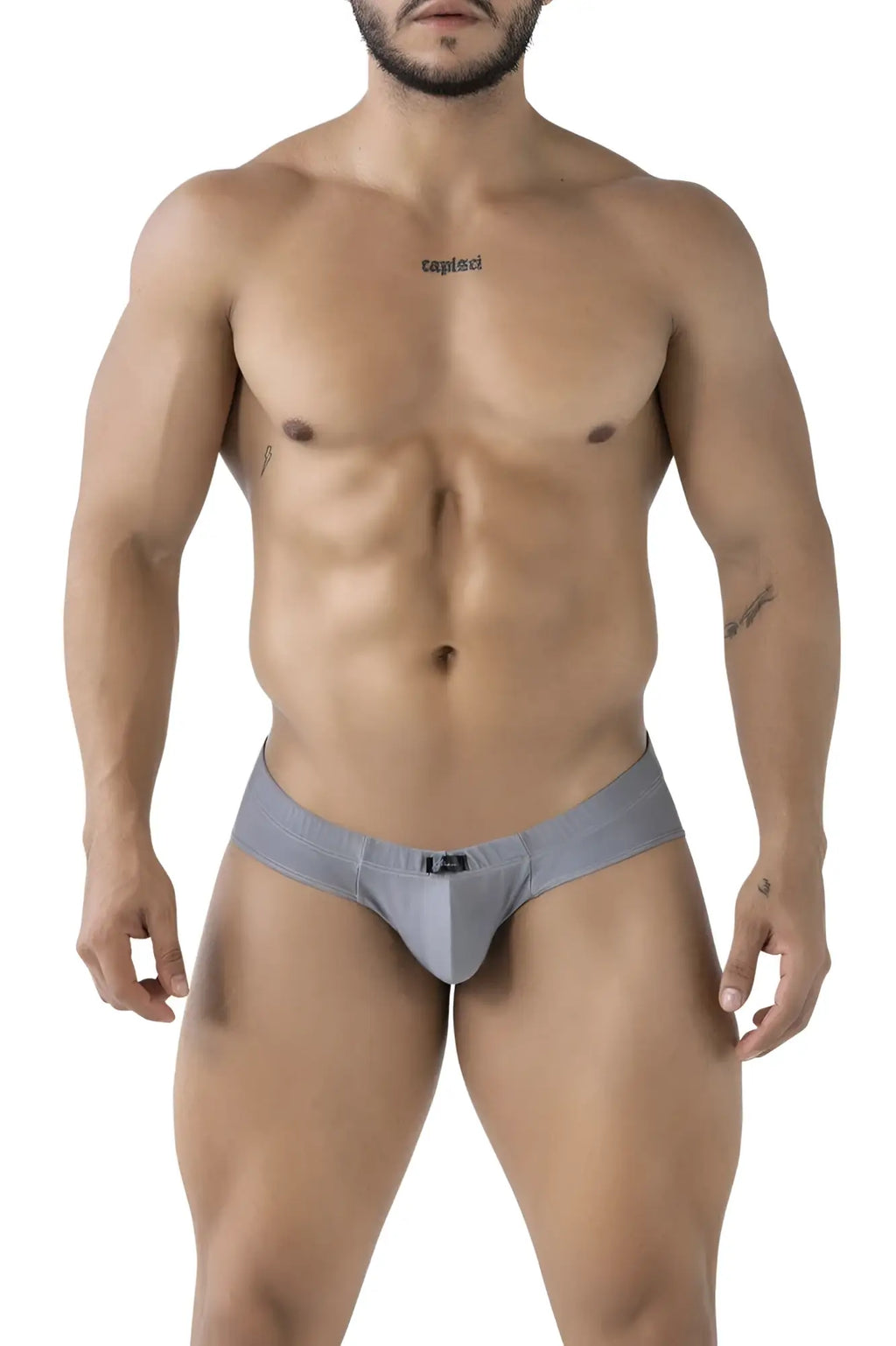 Xtremen 91233 gray microfiber men’s briefs with a subtle logo on the waistband for comfortable everyday wear