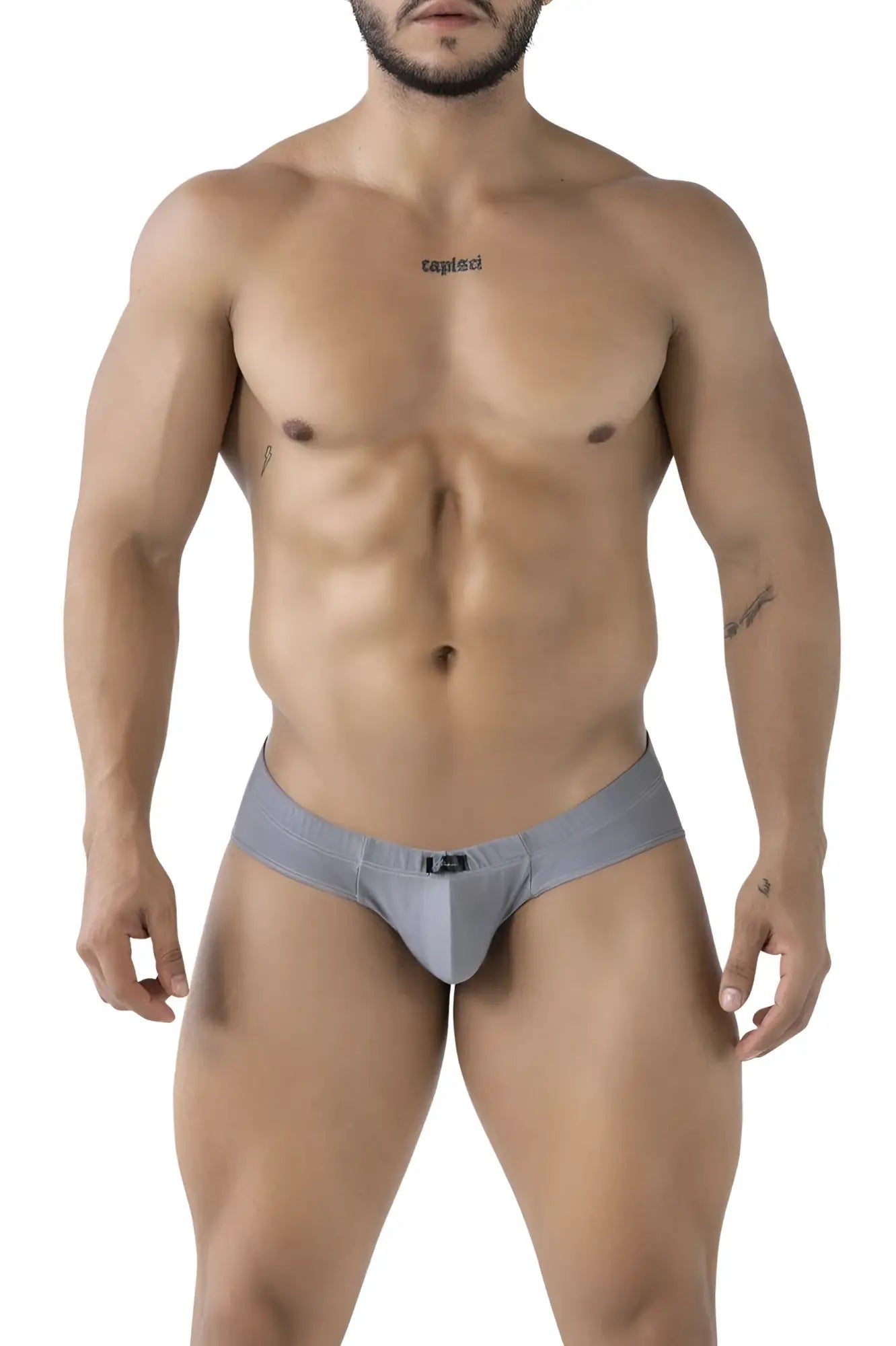 Xtremen 91233 gray microfiber men’s briefs with a subtle logo on the waistband for comfortable everyday wear