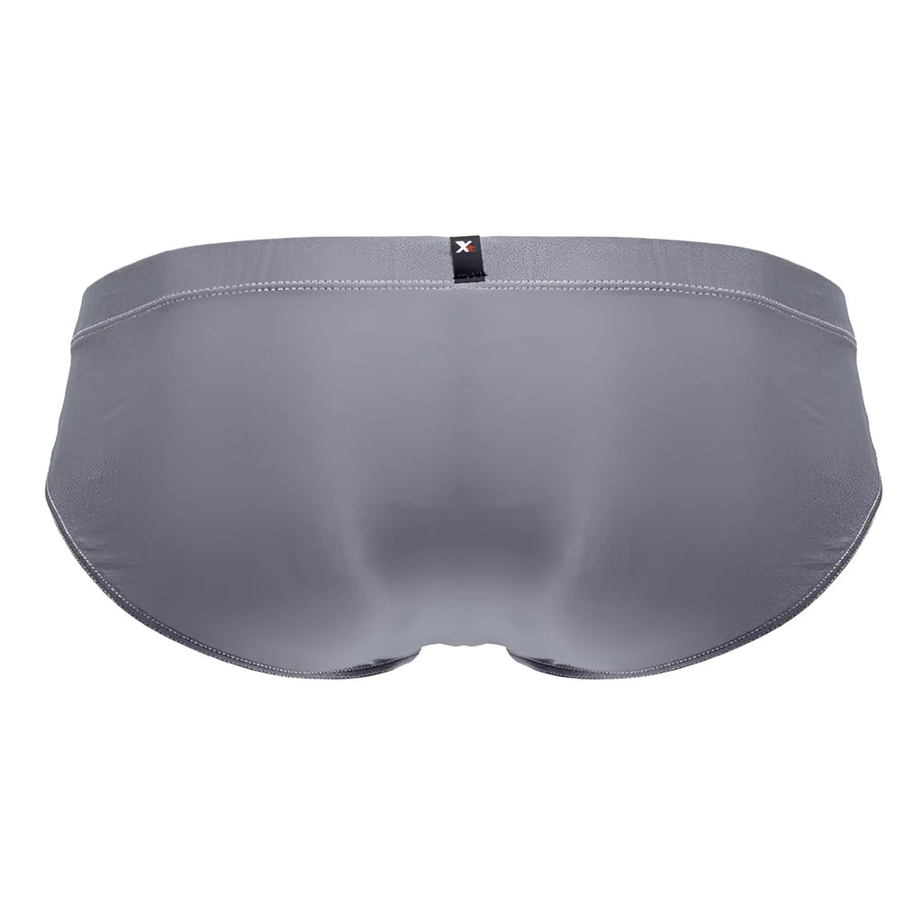 Gray xtremen 91233 microfiber men’s briefs with subtle textured fabric and small black brand tag at the waistband