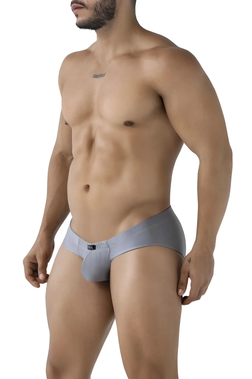 Xtremen 91233 microfiber gray men’s briefs with subtle textured pattern and small black logo on the front
